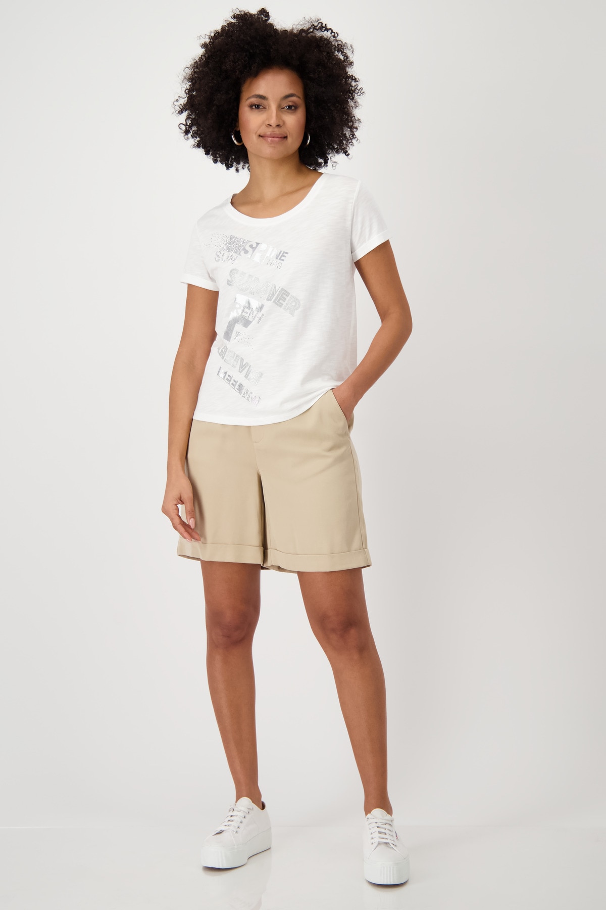 Monari T-Shirt »Shirt Basic Schmuckschrift«, Mit Rundhalsausschnitt