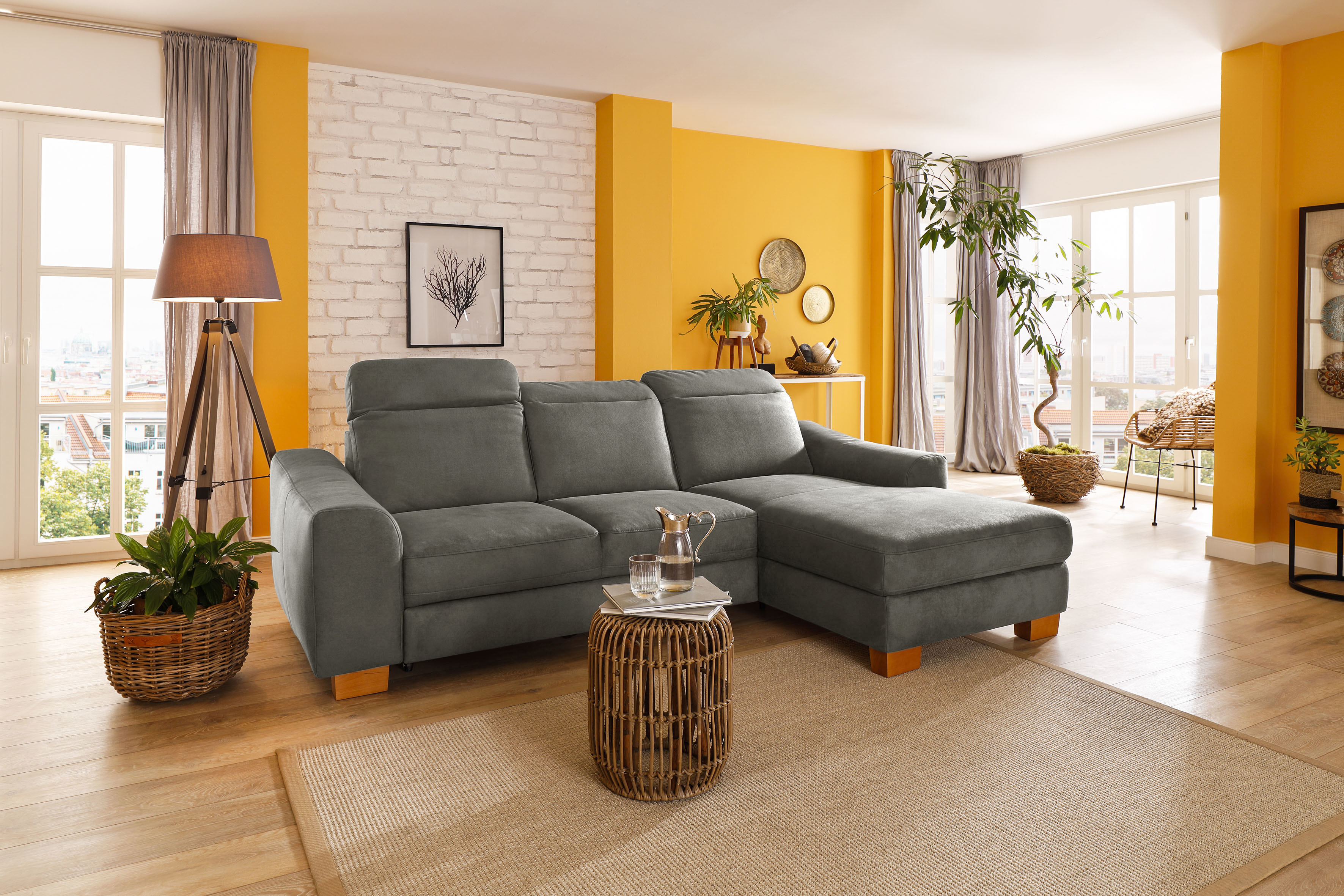 Home affaire Ecksofa "Dundee L-Form" wahlweise mit Kopfteilverstellung und zusätzlich mit Schlaffunktion