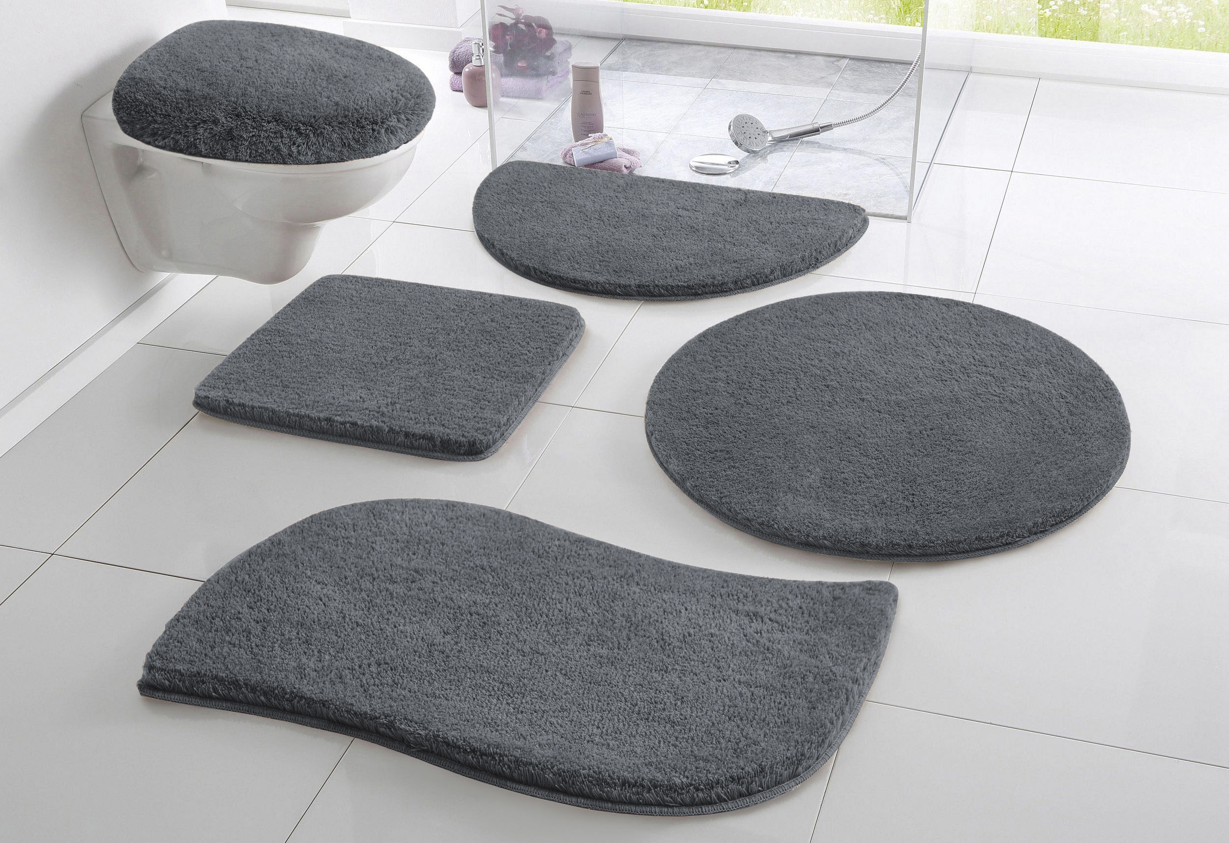 OTTO home Badematte "Merida, Badvorleger, Badezimmer Teppich" Höhe 32 mm rutschhemmend beschichtet fußbodenheizungsgeeignet schnell trocknend strapazierfähig Badteppich, Uni Farben, rechteckig, rund & als 2-tlg. Set erhältlich