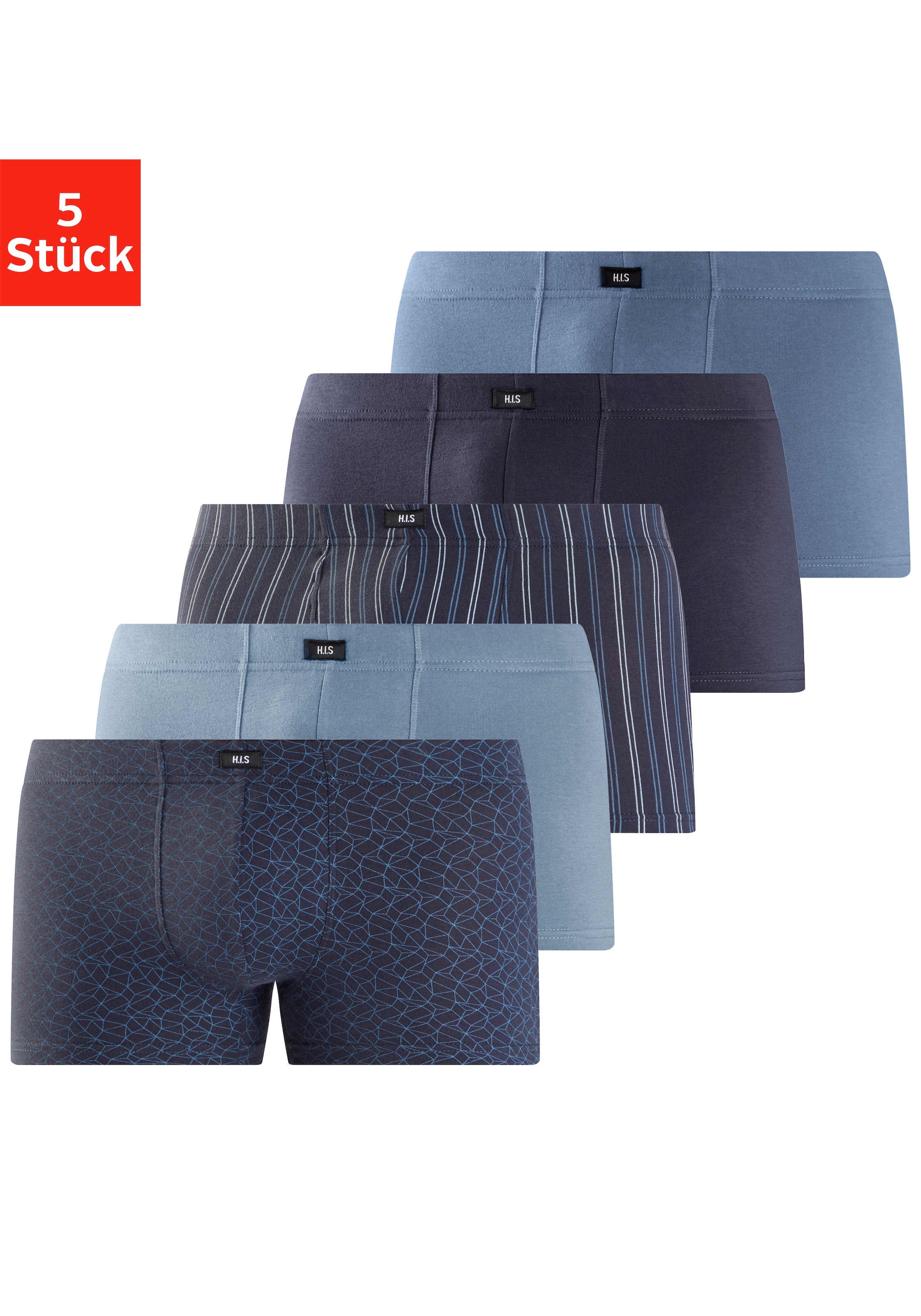 H.I.S Boxer "Boxershorts für Herren" Packung, 5 Stk. in bedruckter Baumwollqualität