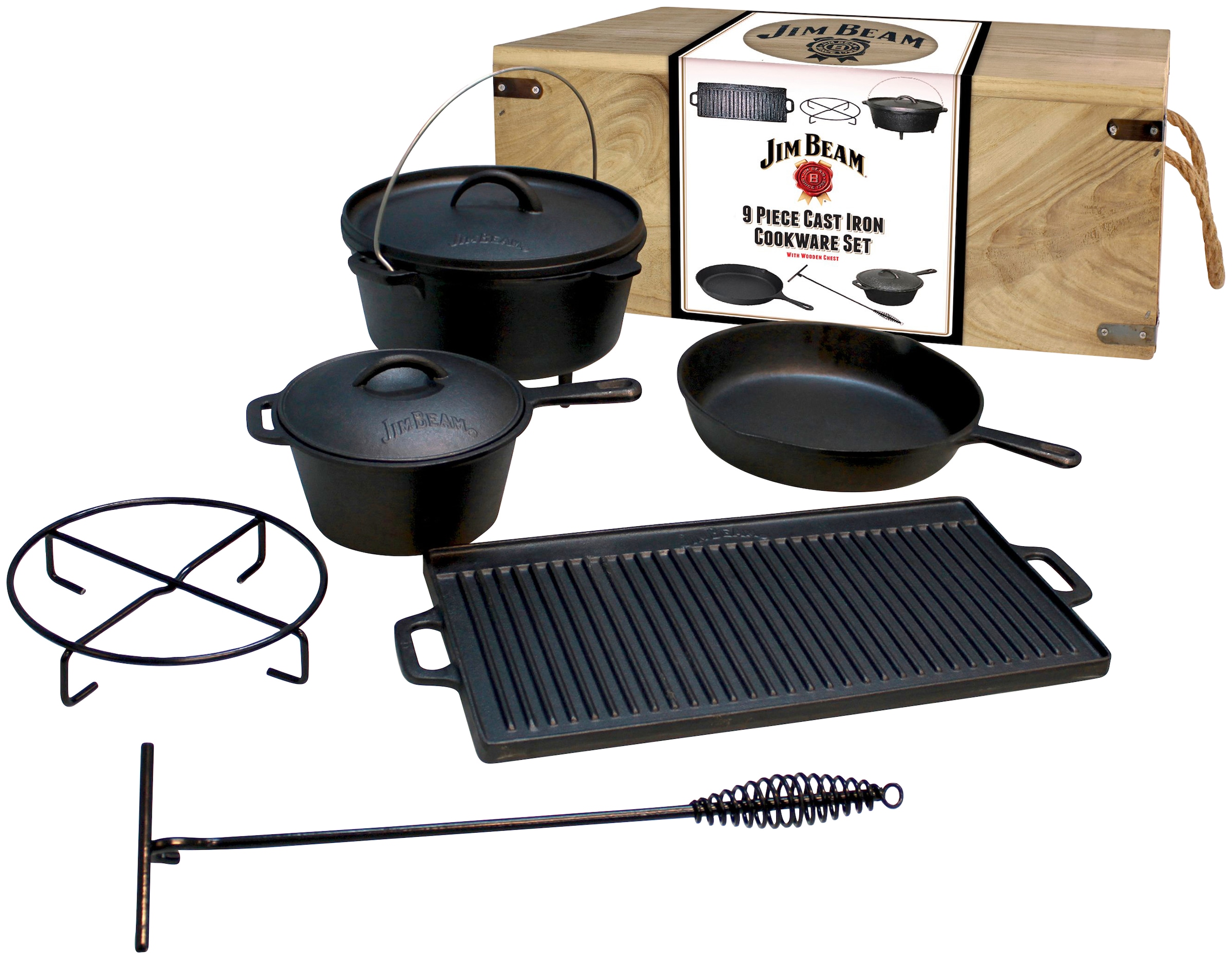 Jim Beam BBQ Topf-Set 9 Stk. tlg. Gusseisen günstig online kaufen