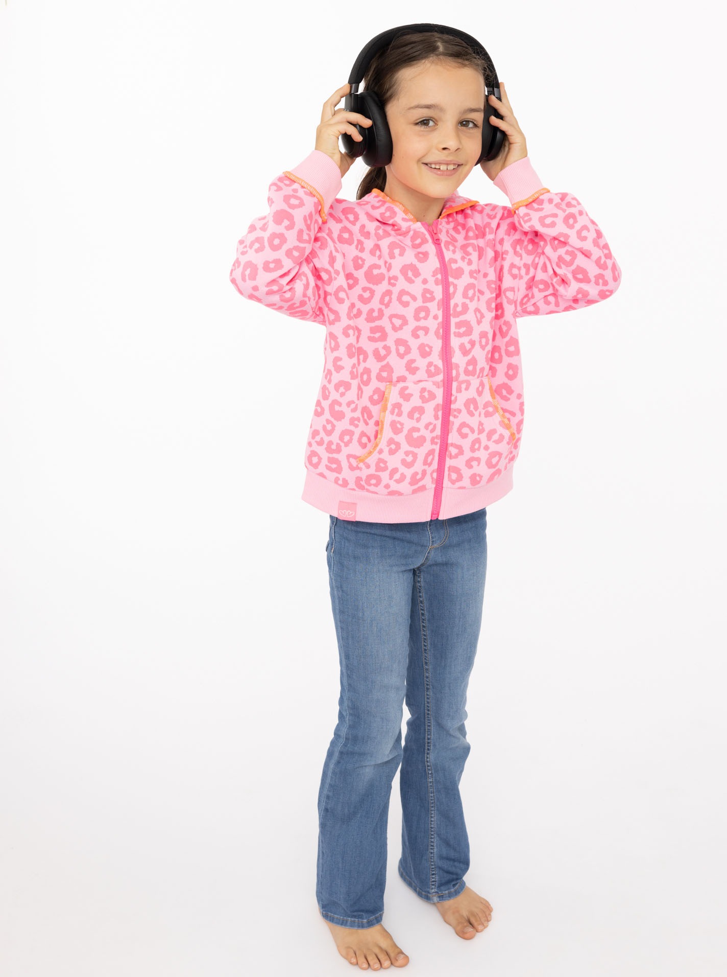 Thumbnail - Zwillingsherz Kapuzensweatjacke ""Soft Leo"" Mini-Me, mit Leo Muster, Zipper und Taschen