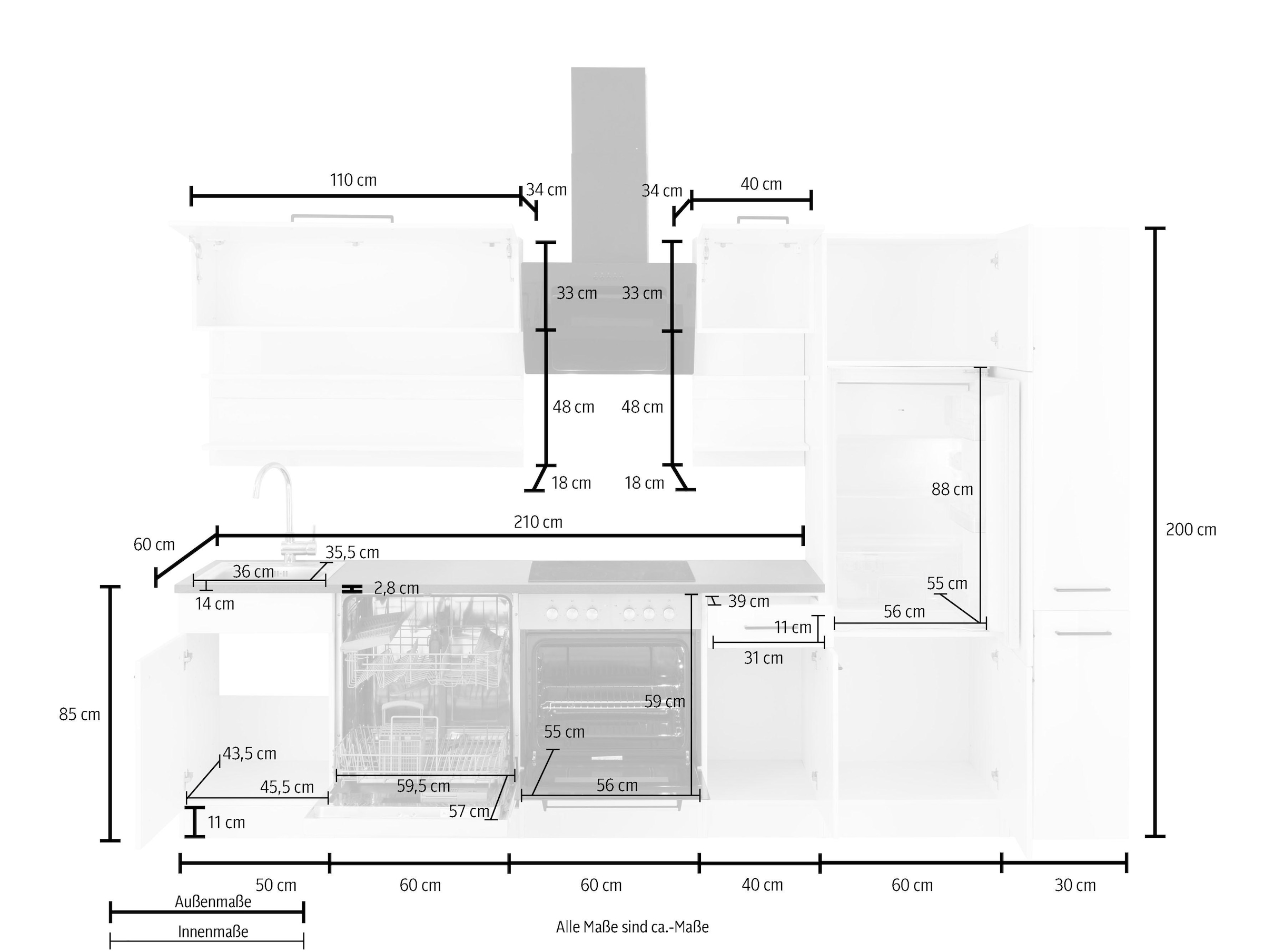 KOCHSTATION Küchenzeile »KS-Tulsa«, mit E-Geräten, Breite 300 cm, schwarze Metallgriffe, MDF Fronten