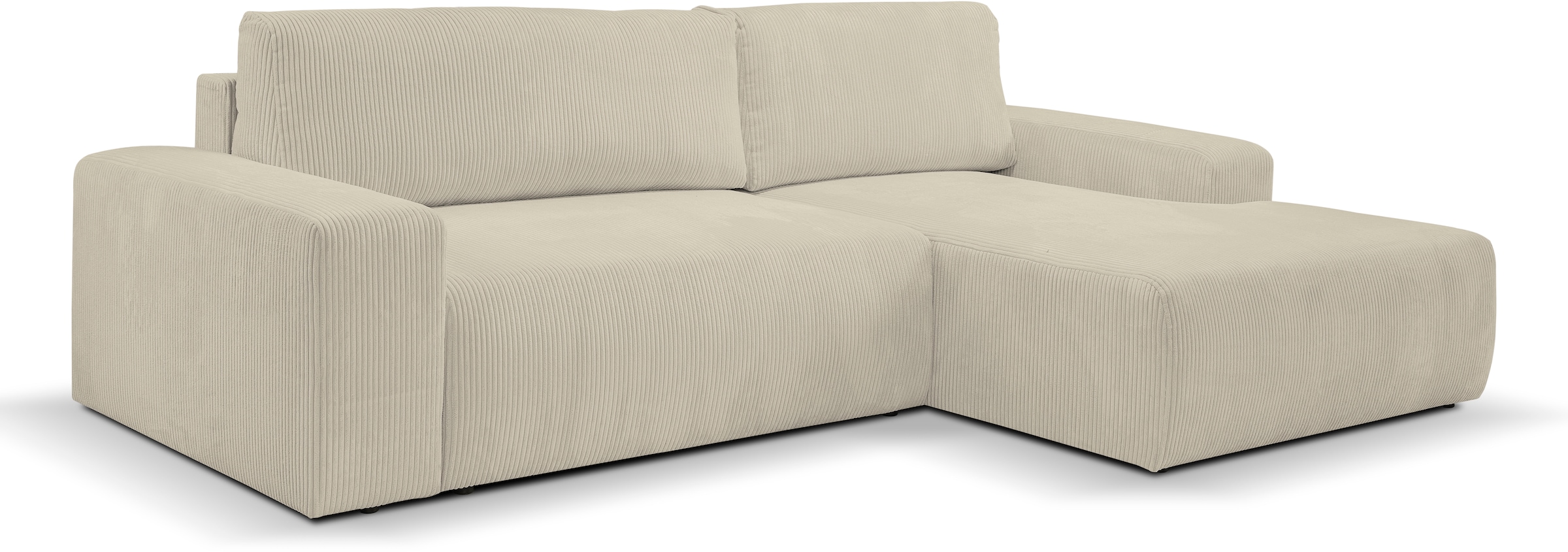 WERK2 Ecksofa »Rotterdam-L, kuschelweicher Cord oder Breitcord, L-Form, Breite 267 cm« Design Ecksofa mit Schlaffunktion & Bettkasten, Cord, Natur