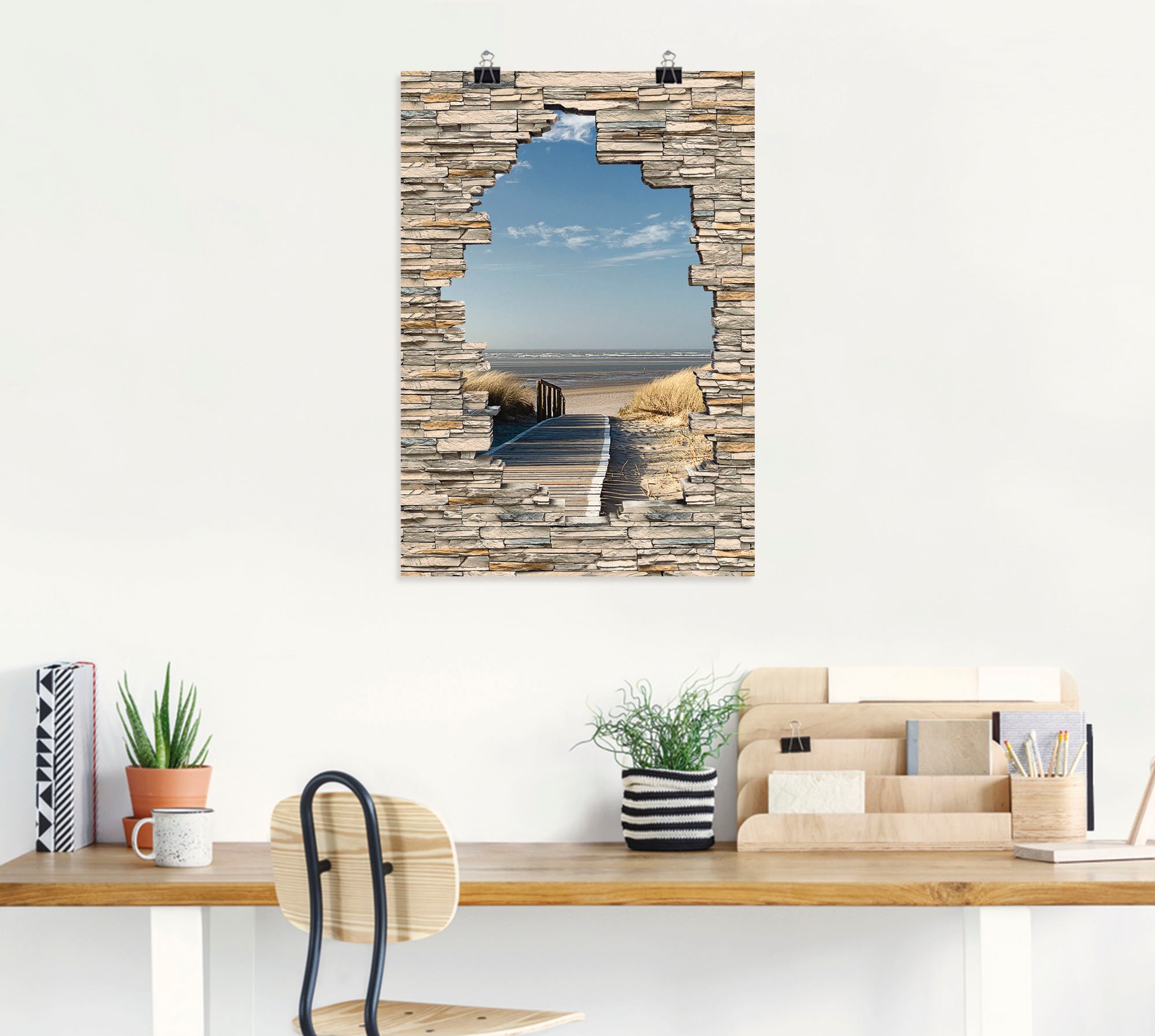 Artland Wandbild »Nordseestrand Langeoog Steg Stein Mauer«, Strandbilder, (1 St.), als Wandaufkleber in verschied. Größen