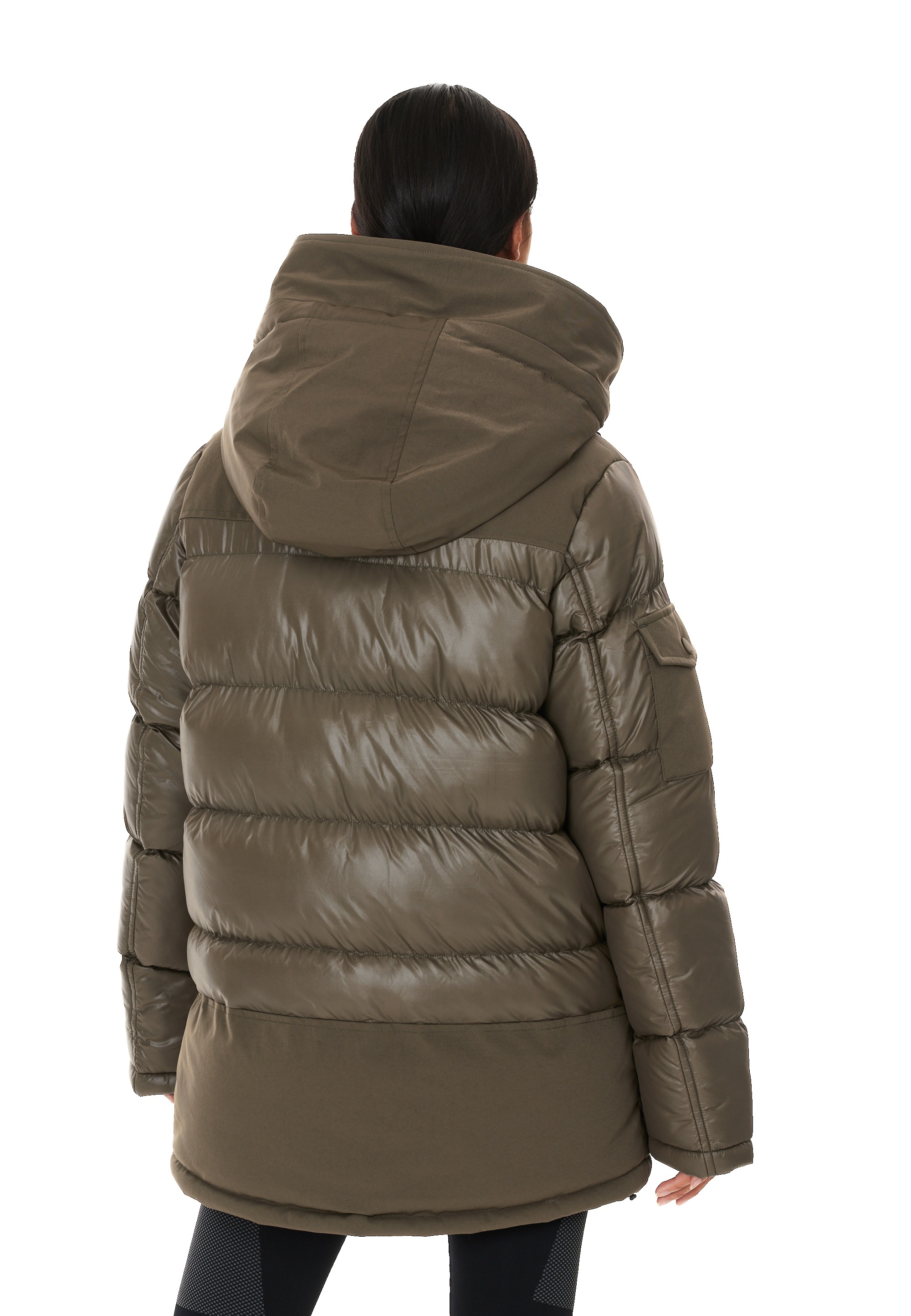 Steppjacke SOS "Les Arcs", Damen, Gr. XL, grün (olivgrün), 100% Nylon, unifarben, lang, hoch geschlossener Ausschnitt, Jacken Steppjacke, mit wasserabweisender Beschichtung 3