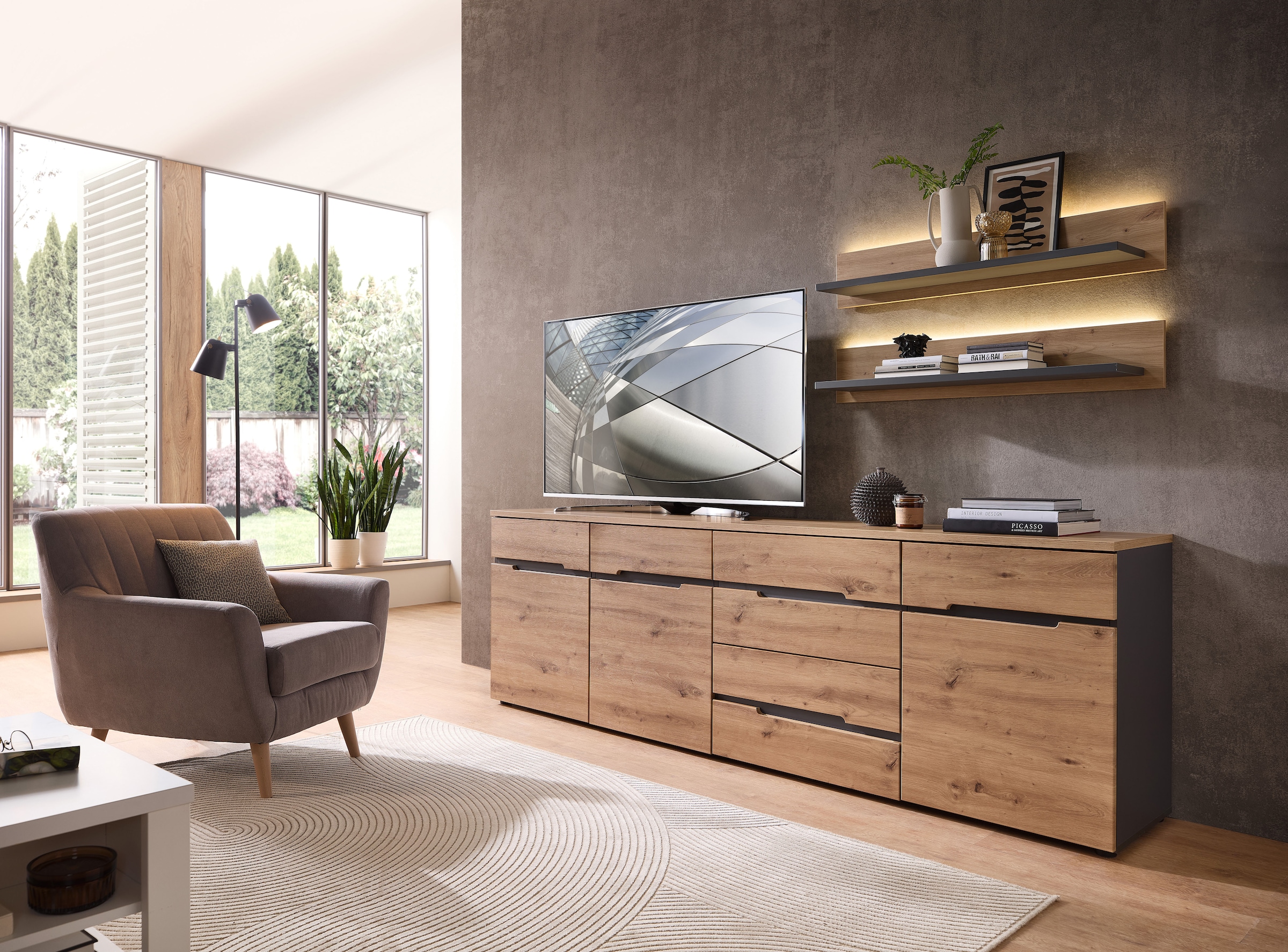 Innostyle TV-Board »TV-Board Memphis, 230x76x44cm (B/H/T)«, (1 St.), 3 türige, 4 Schubladen, 5 Böden