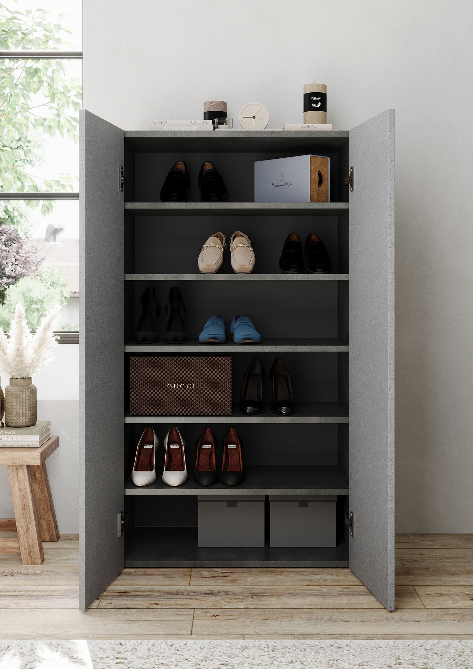 INOSIGN Schuhschrank »Pratiko Breite 63 cm, Höhe 114 cm, Schuhregal mit 6 Ebenen,«, Schuhkommode, 2 Türen, Platz für bis zu 15 Paar Schuhe