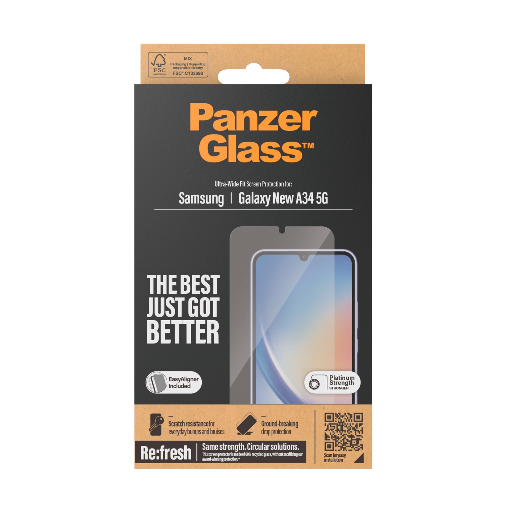 PanzerGlass Displayschutzglas »Re:Fresh Ultra Wide Fit Privacy Screen Protector«, für Samsung Galaxy A35 5G, Displayschutzfolie Displayschutz kratz-& stoßfest, kristallklar