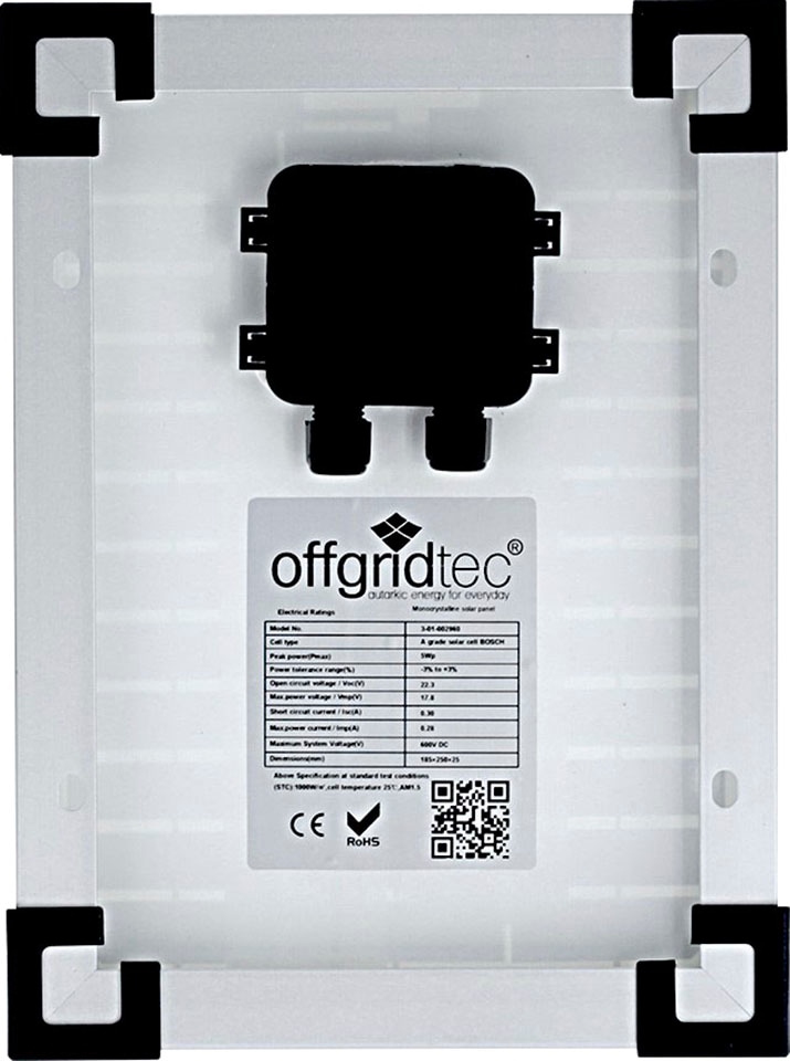 offgridtec Solarmodul »5W Mono 12V Solarpanel«, extrem wiederstandsfähiges ESG-Glas