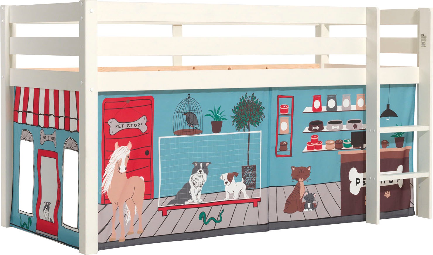 Thumbnail - Vipack Spielbett "Pino, Kiefer massiv, mit Rolllattenrost u. Textil-Set, Made in Europe" B/H/T ca. 210x114x106cm, mit Le...