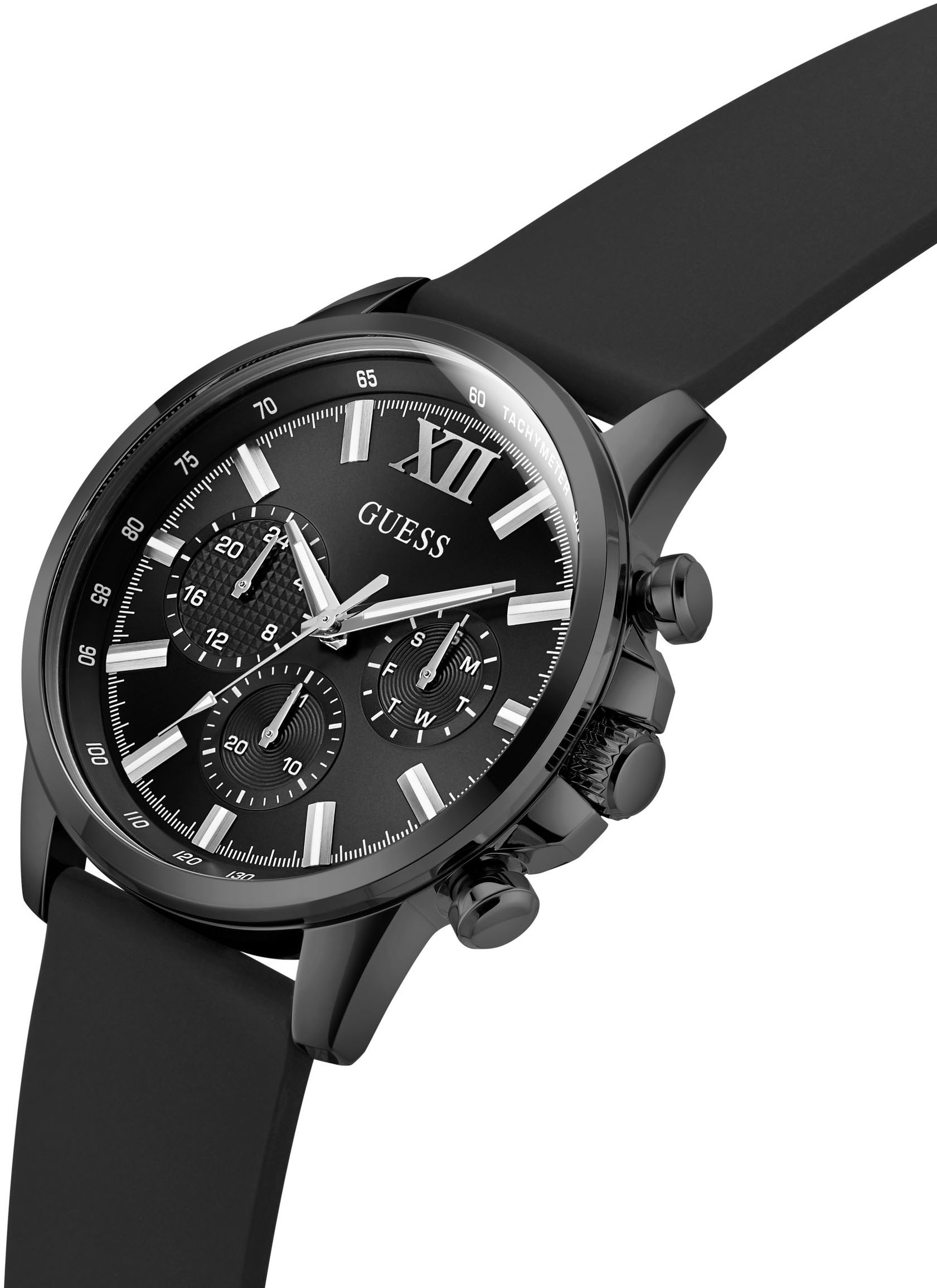 Guess Multifunktionsuhr »WALKER«, Quarzuhr, Armbanduhr, Herrenuhr, Datum, Wochentag, Silikonarmband