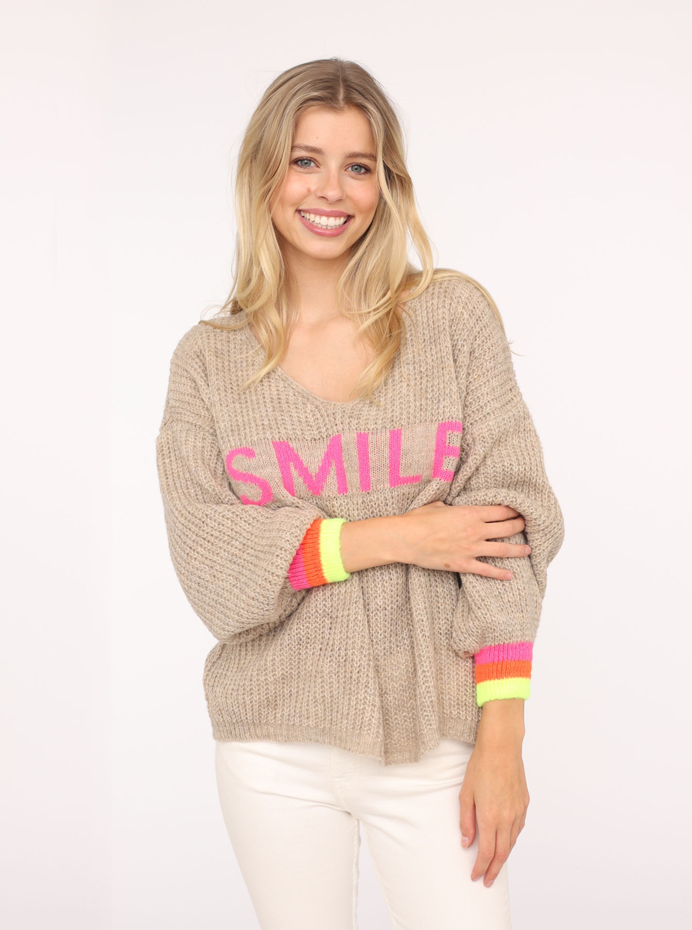 Zwillingsherz Strickpullover ""Smile"", Langarm, One Size, V-Ausschnitt, Ne günstig online kaufen