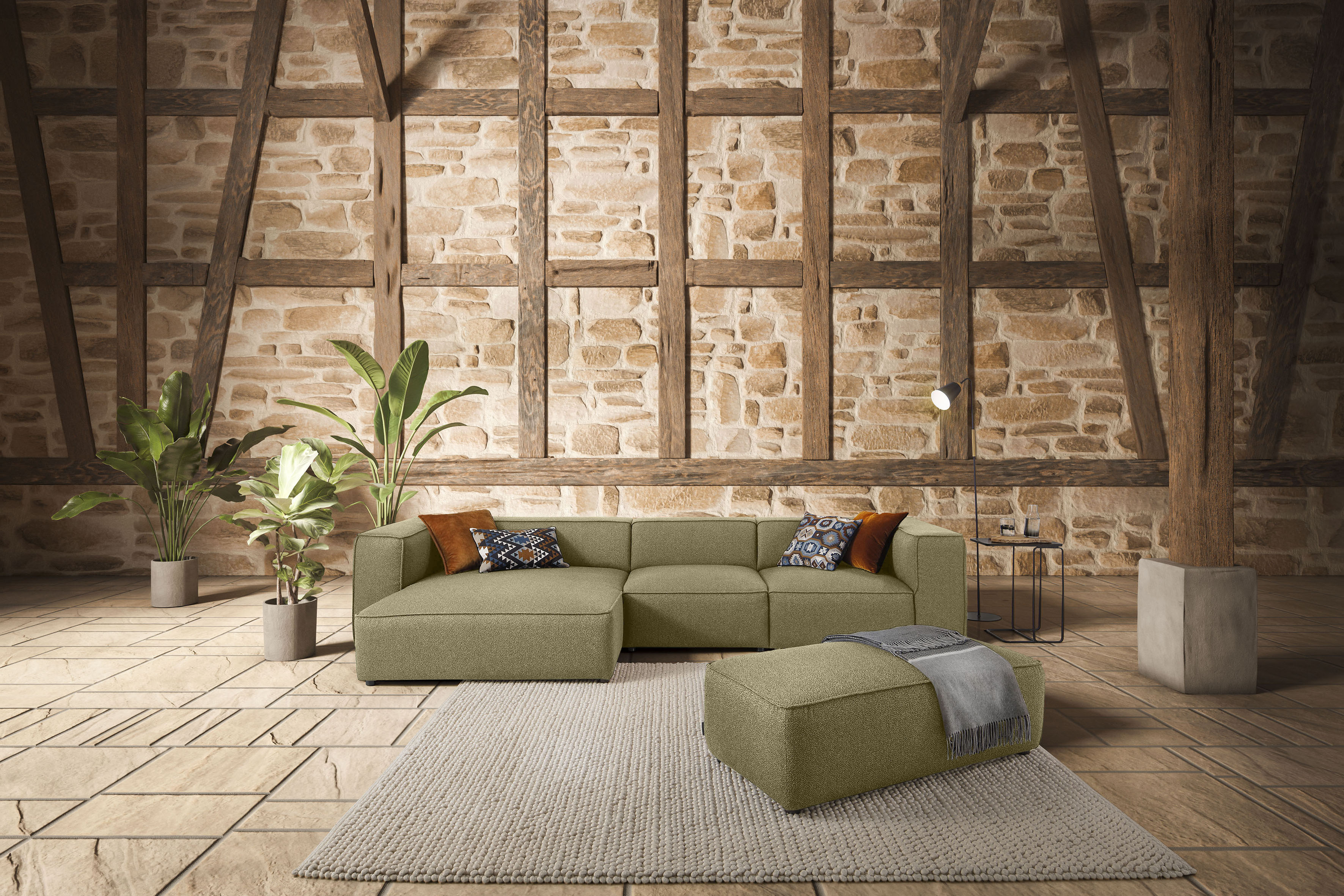 W.SCHILLIG Ecksofa "around-the-block Mega Sofa, viel Platz und hoher Sitzkomfort, L-Form" mit eleganter Biese, mit Federkern, Breite 341 cm