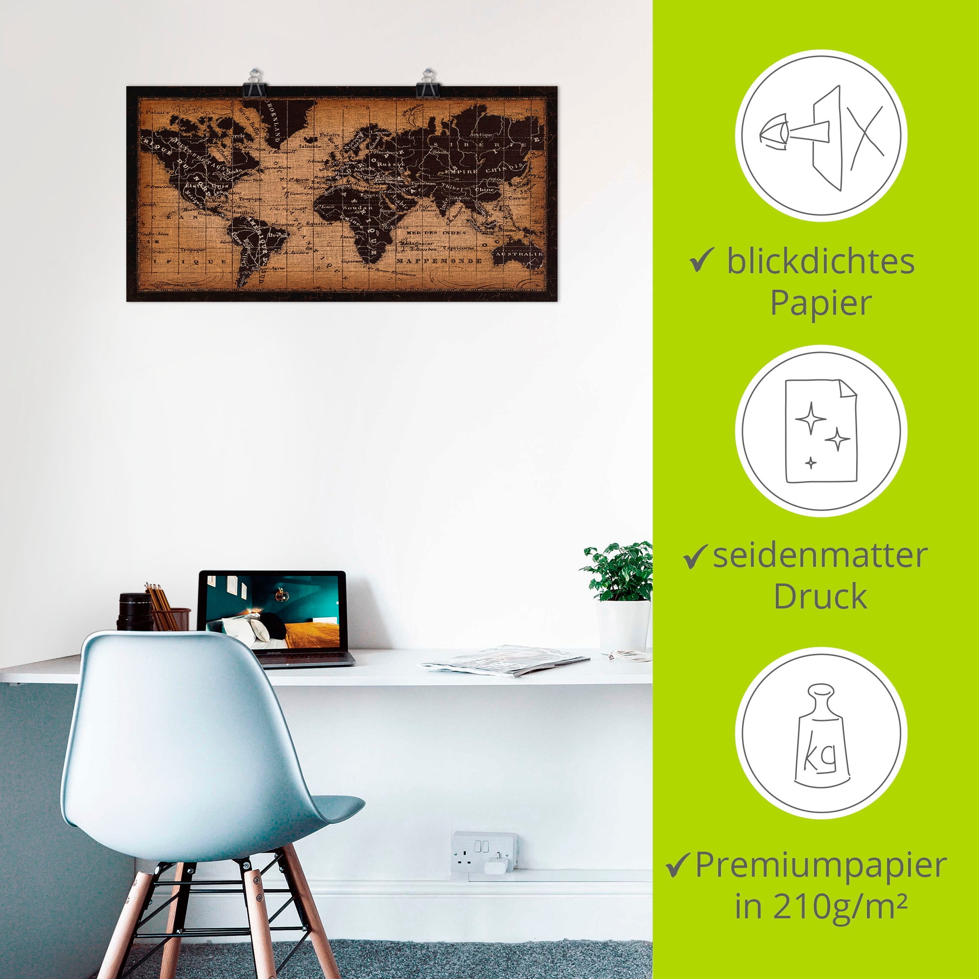 Artland Wandbild »Alte Weltkarte«, Landkarten, (1 St.), als Leinwandbild, Poster, Wandaufkleber in verschied. Größen