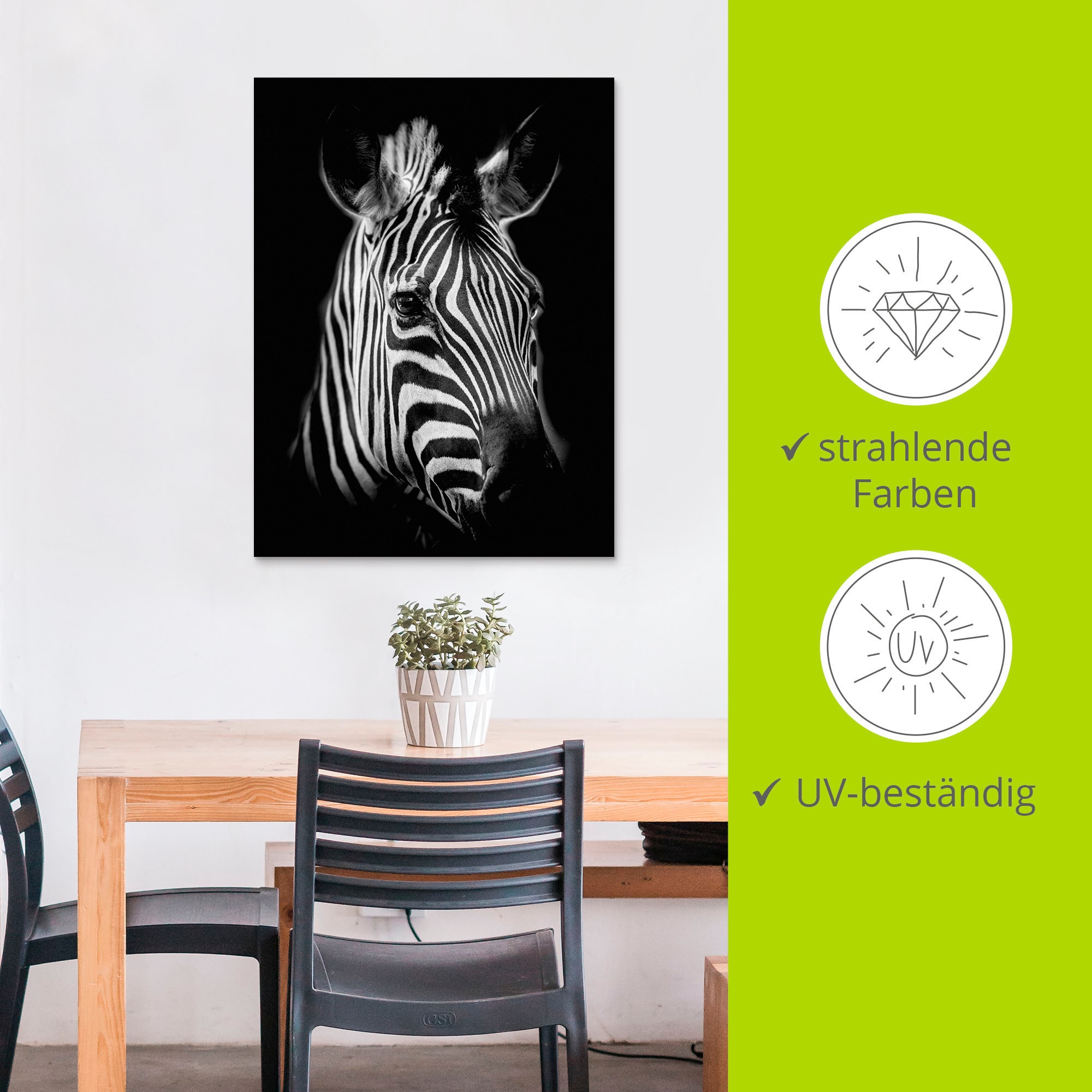 Artland Wandbild »Zebra«, Zebra Bilder, (1 St.), als Alubild, Outdoorbild, Leinwandbild, Poster, Wandaufkleber