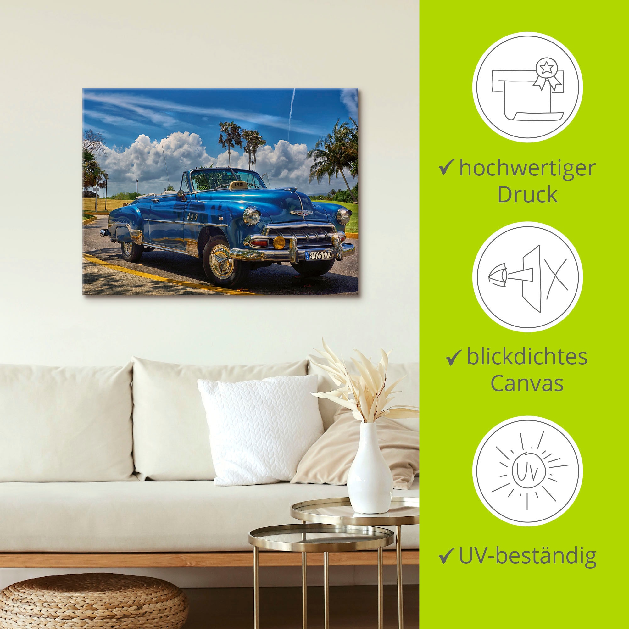 Artland Wandbild »Havanna Flair«, Auto, (1 St.), als Alubild, Outdoorbild, Leinwandbild, Poster, Wandaufkleber