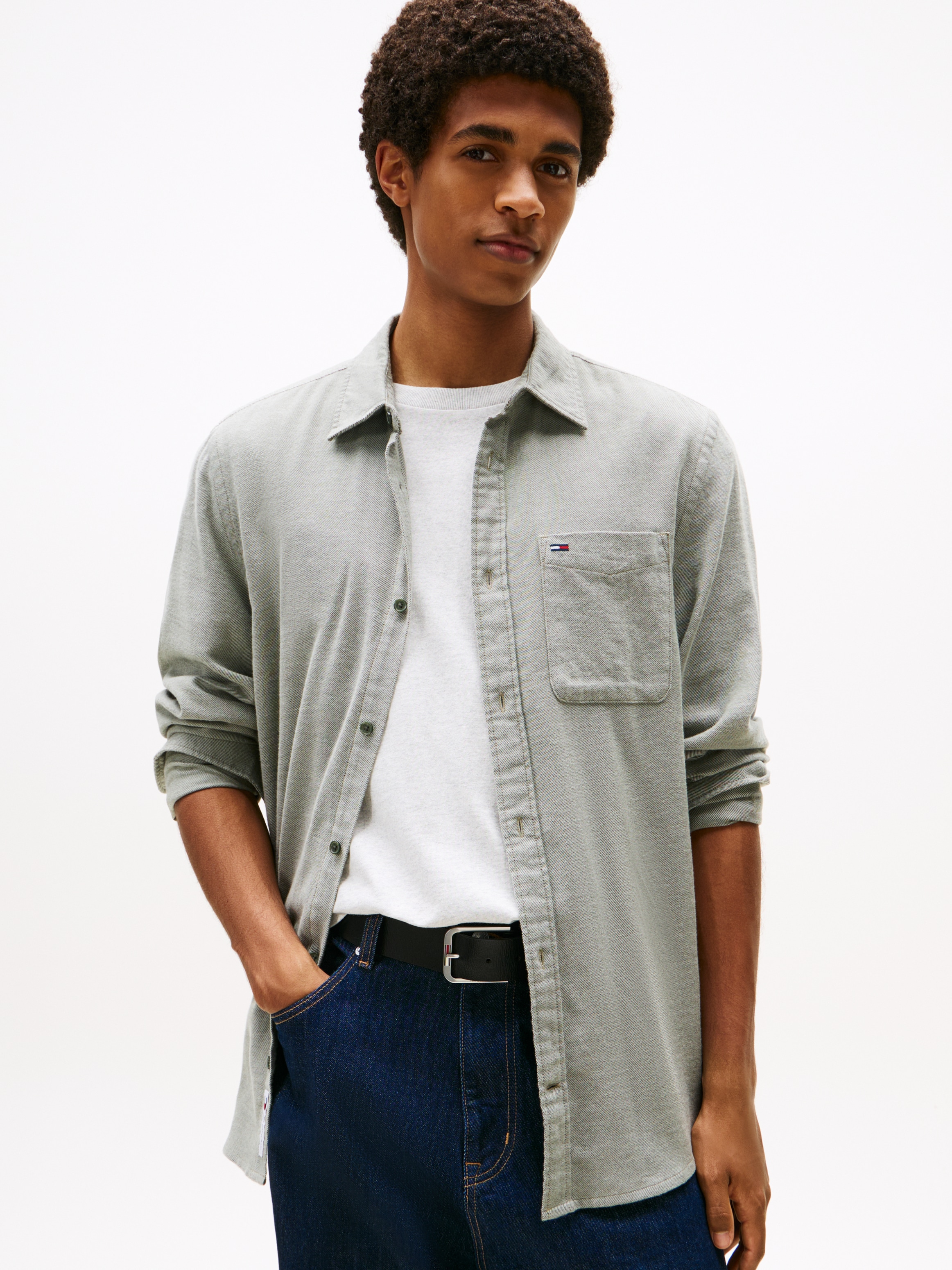 Tommy Jeans "TJM FLANNEL" regular fit, Langarmhemd, halbgespreizter Kragen