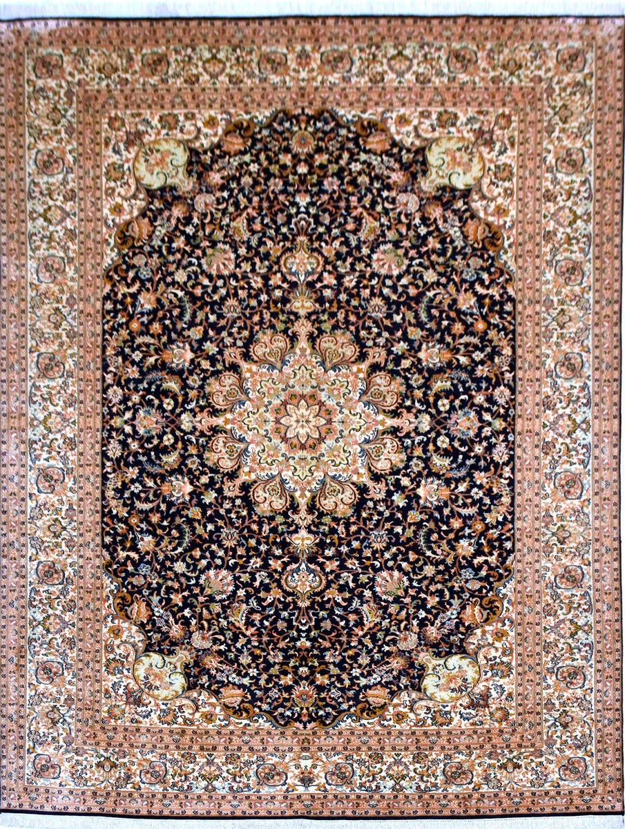 Kayoom Seidenteppich »Kashan 4875«, rechteckig, 10 mm Höhe, Einzelstück mit Zertifikat, Wohnzimmer