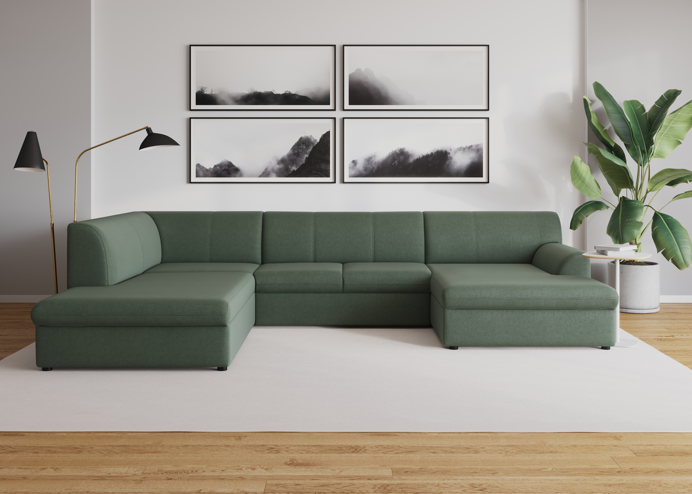 Wohnlandschaft DOMO COLLECTION "Topper, elegant und zeitlos, komfortabel, U-Form", grün (apfelgrün), B:320cm H:78cm T:213cm, Sofas, Wohnlandschaft, wahlweise mit Bettfunktion