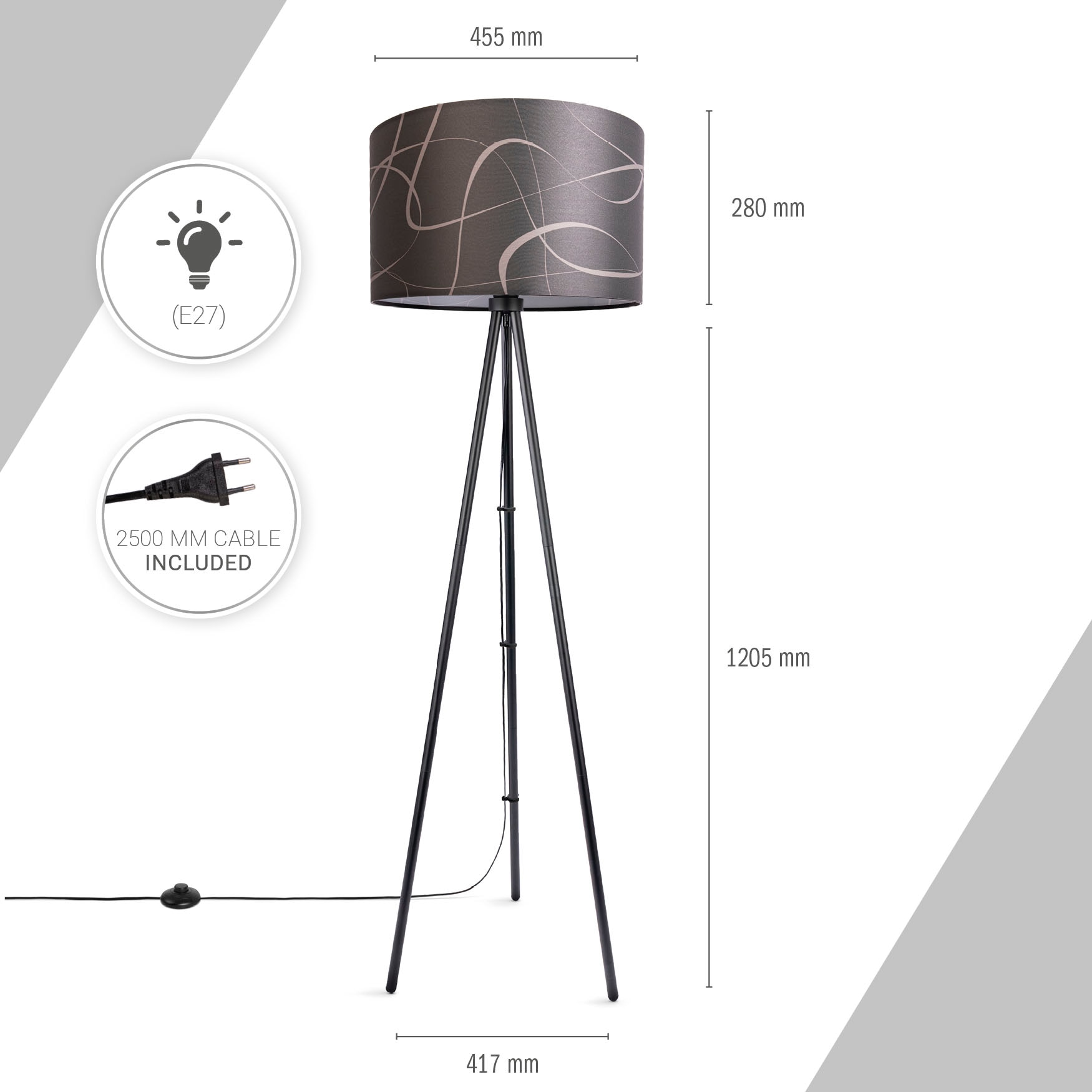 Paco Home Stehlampe »Trina Vintage BAUR Stehlampe Dreibein Lampenschirm Stativ | Tribal«, Uni Mit Stoff Modern