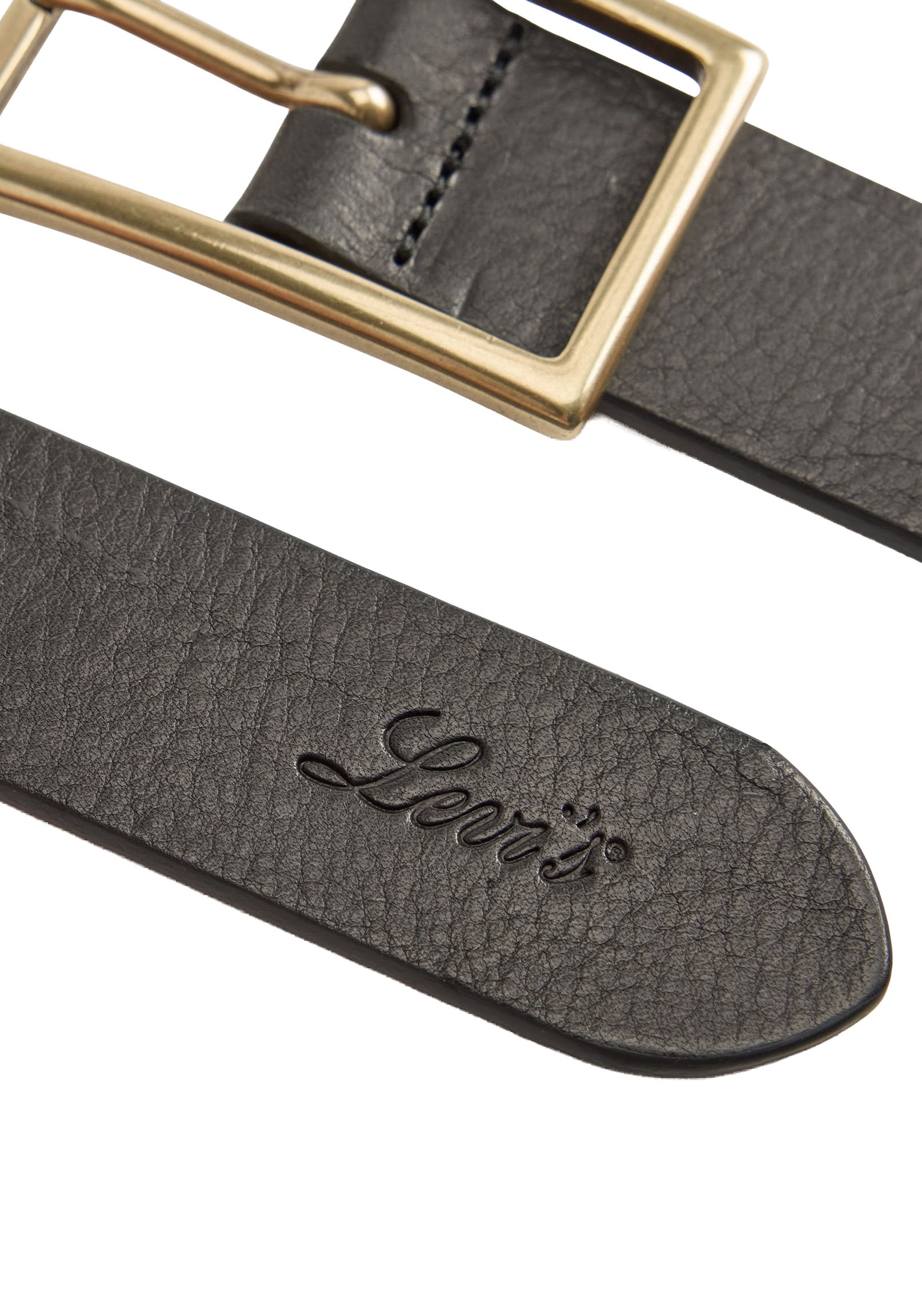 Thumbnail - Levis Ledergürtel "RECTANGLE BELT" mit goldfarbener Schließe und Logoprägung