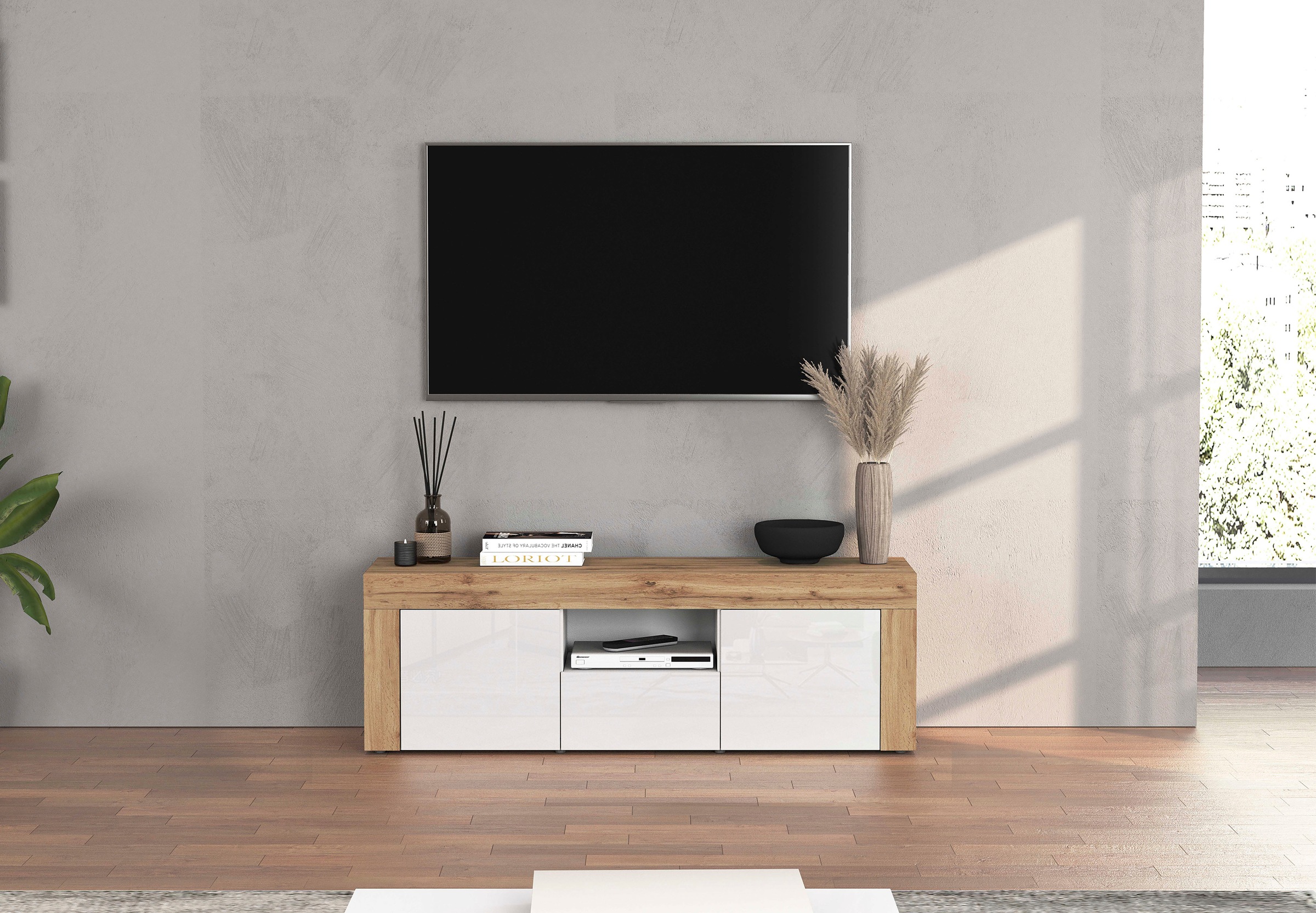 INOSIGN Lowboard »CHRONOS Breite 155 cm mit 2 Türen, 1 Schublade,1 offenes Fach«, (1 St.), TV-Board, Sideboard niedrig, Grifflos mit Push to Open 'Made in Italy'