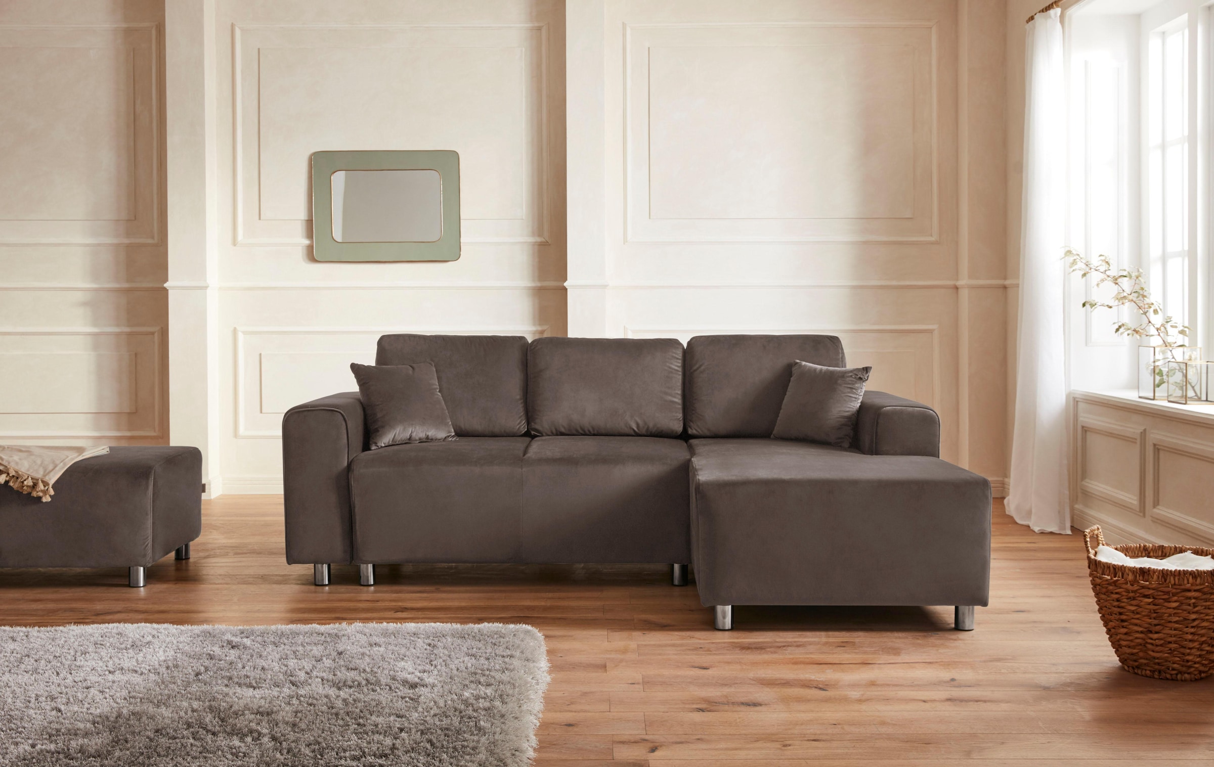 Guido Maria Kretschmer Home&Living Ecksofa »Györ«, L-Form, wahlweise mit Bettfunktion und Bettkasten incl. 2 Zierkissen