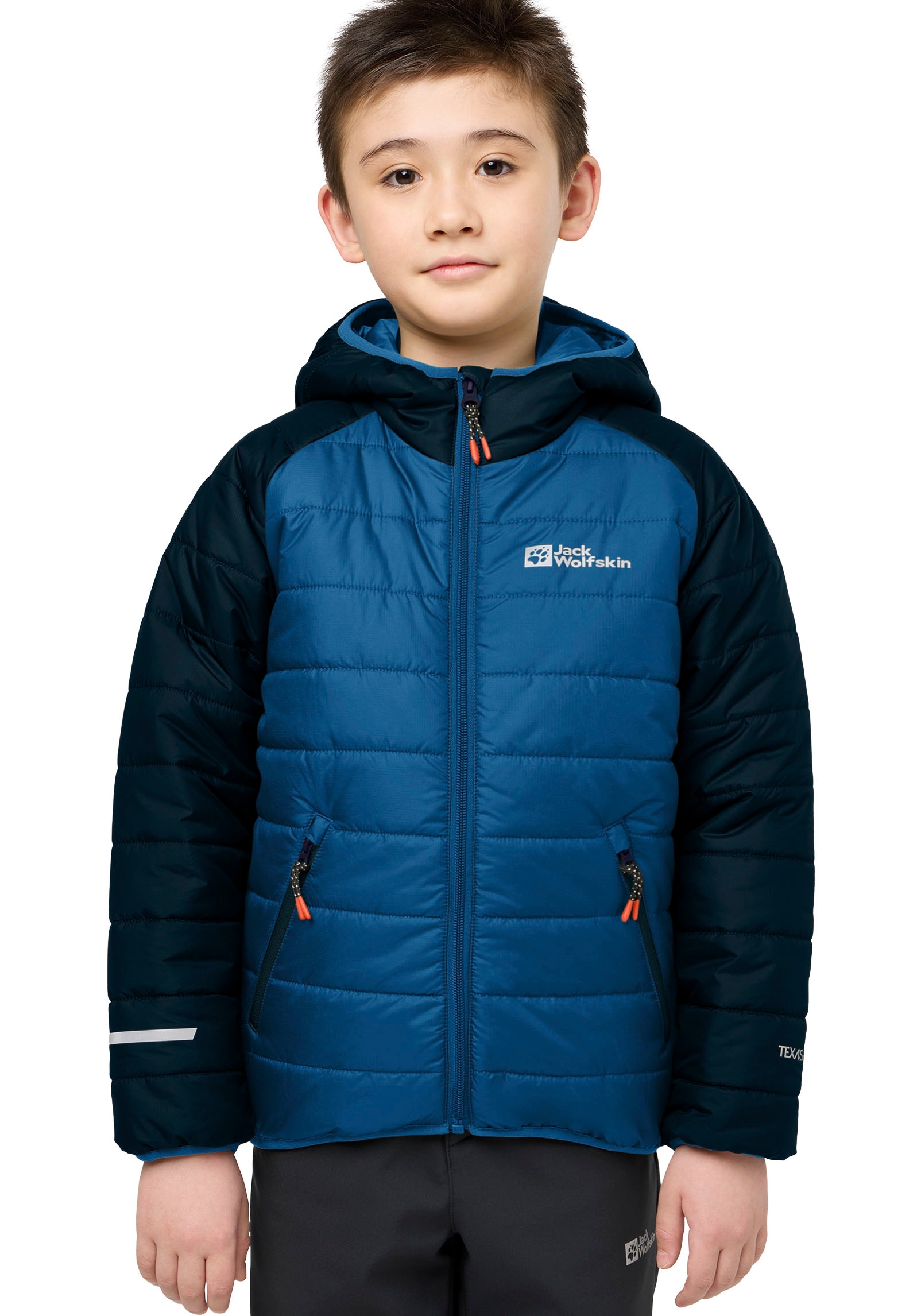 Jack Wolfskin Steppjacke "ZENON für Kinder" mit Kapuze mit Kapuze, winddicht, wärmend