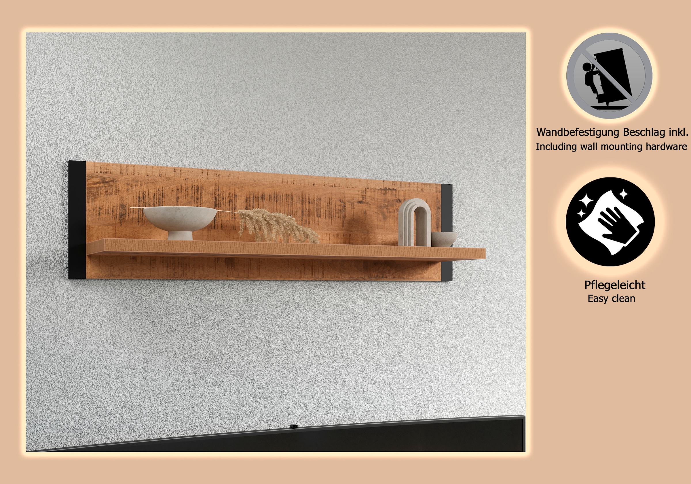 Home affaire Wandregal »Elda« 1 Stk. tlg. Wandboard für Dein Wohnzimmer oder Flur – (B/T/H) 110/23/28 cm