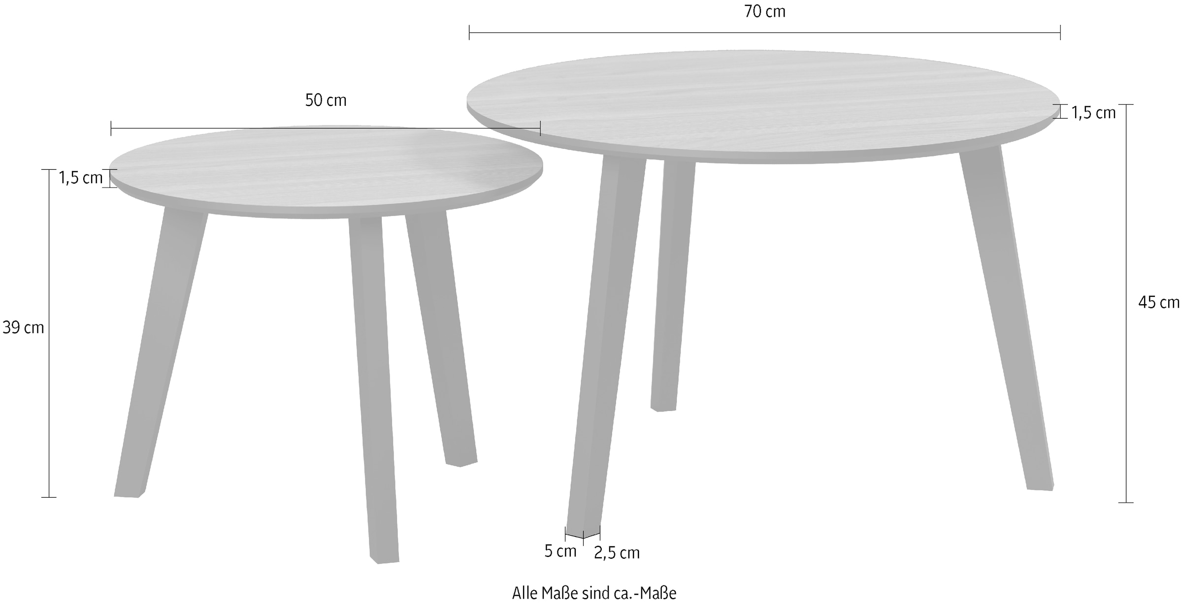 INOSIGN Couchtisch »Ronda«, (Set, 2 St.), Beistelltische mit Massivholzfüßen - Maße (B/T/H) 50-70/39-45/50-70 cm