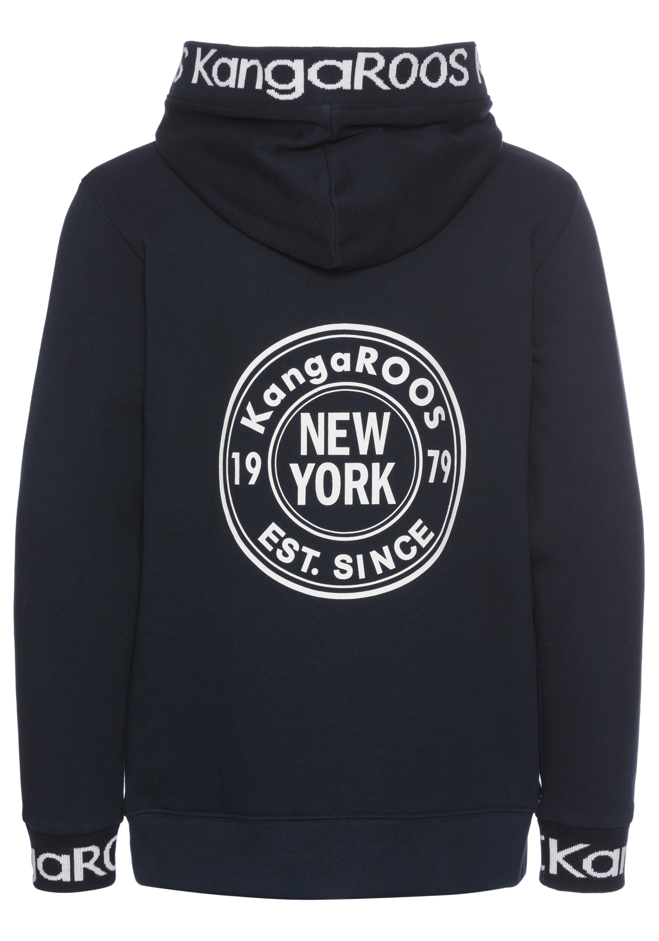 KangaROOS Kapuzensweatshirt »Rückendruck«, und Logo-Schriftzüge an Bündchen