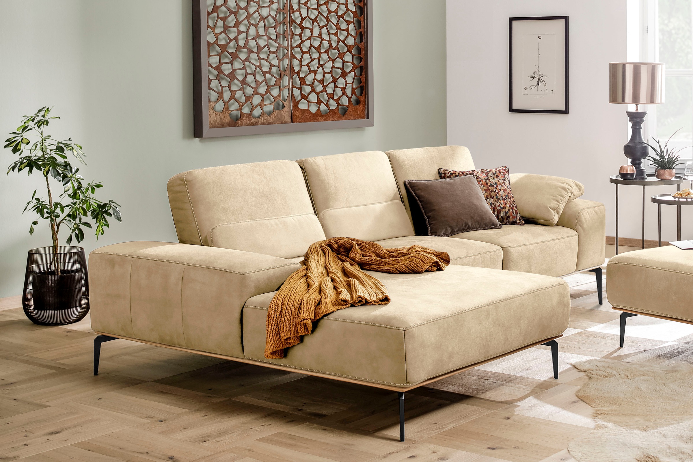 W.SCHILLIG Ecksofa "run, Designsofa mit tollem Sitzkomfort, bequem, L-Form" mit Holzsockel, Füße in Schwarz pulverbeschichtet, Breite 279 cm