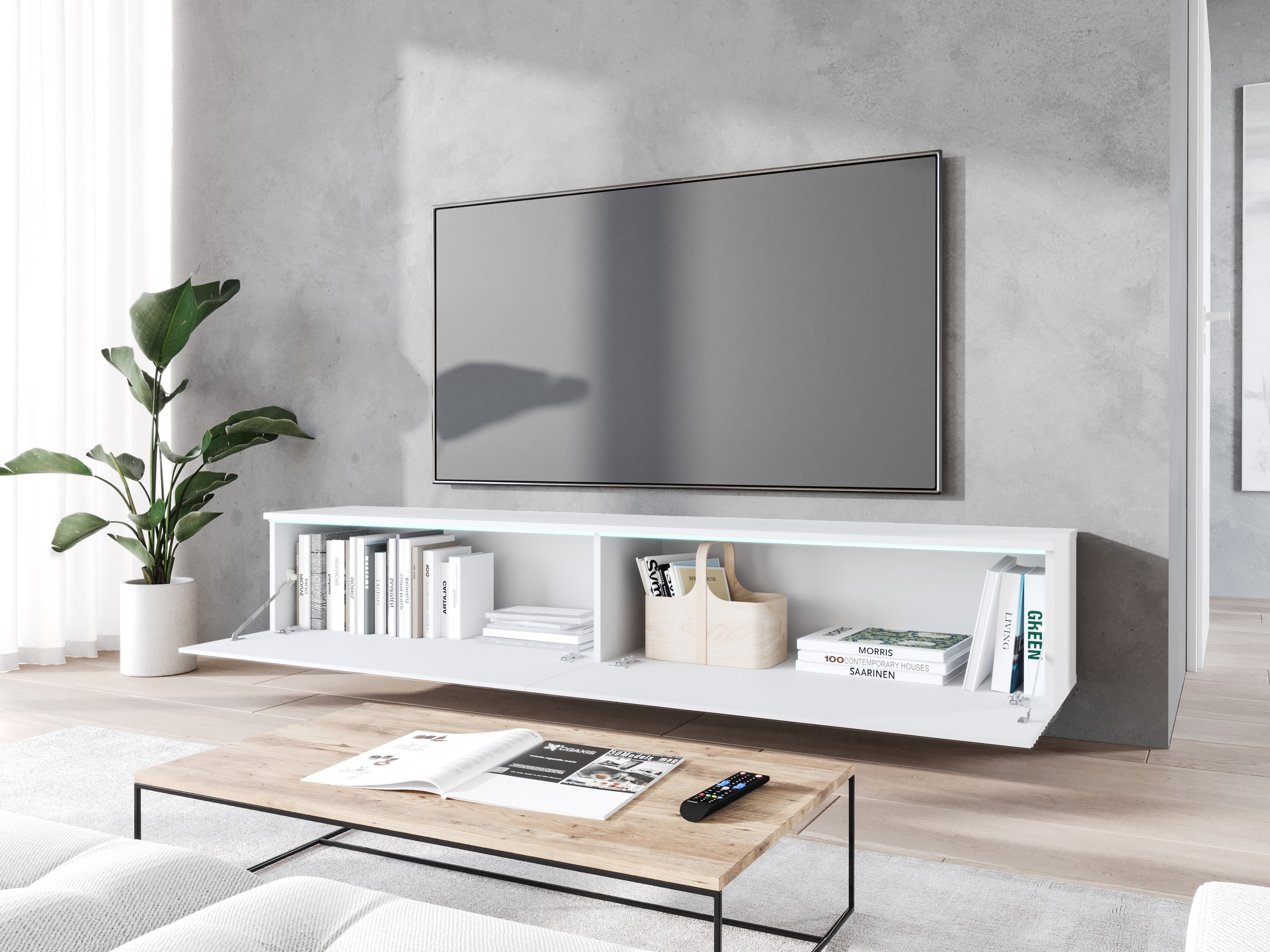 INOSIGN Lowboard »Vera, wahlweise mit oder ohne Beleuchtung«, gefräste MDF Front mit 3D Effekt, stehend und hängend montierbar