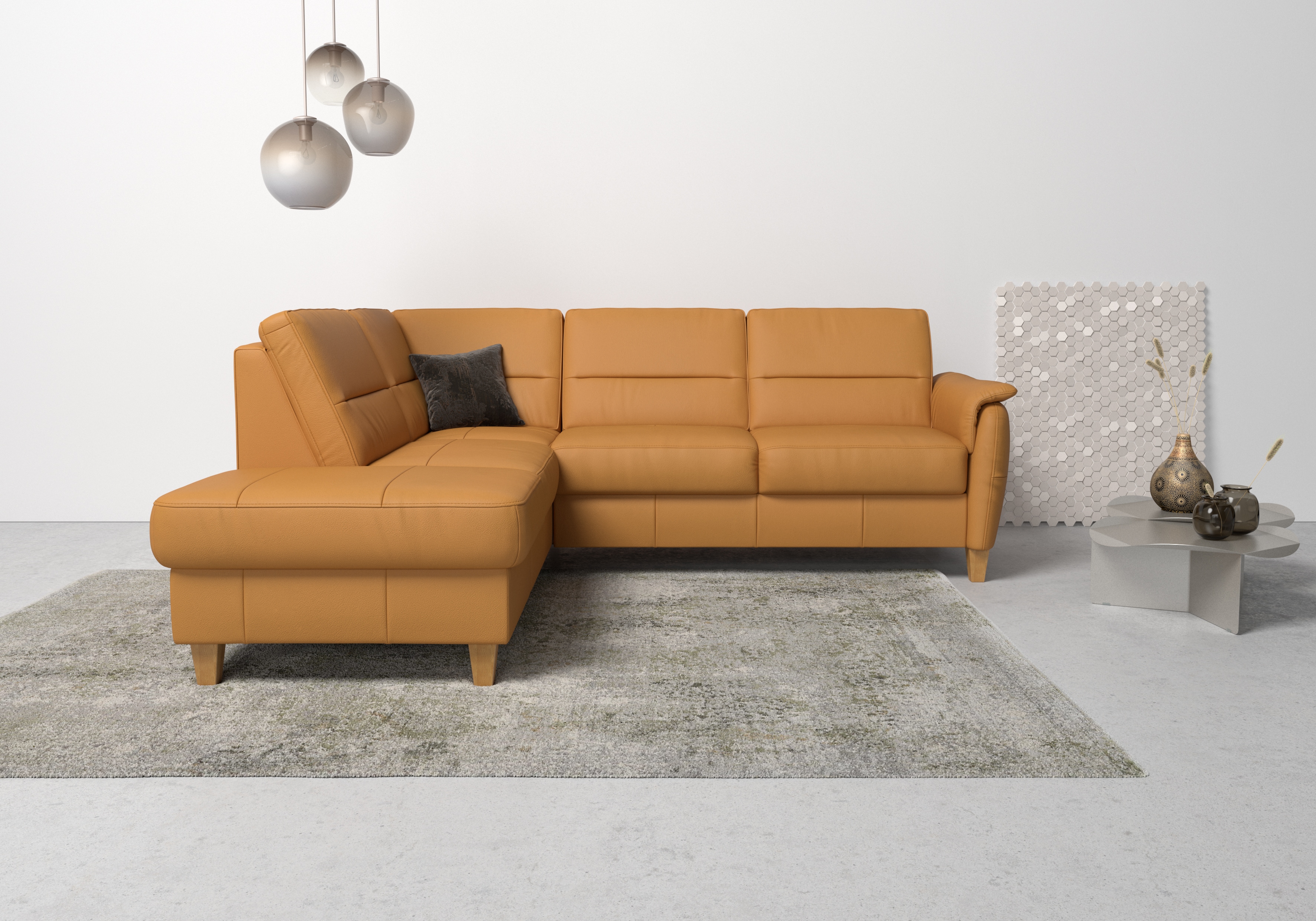 Home affaire Ecksofa "Palmera, L-Form, B: 236 cm, Bettfunktion & Bettkasten wählbar" Federkern-Polsterung, Sitzhöhe 48 cm, handgefertigt, stilvolles Design