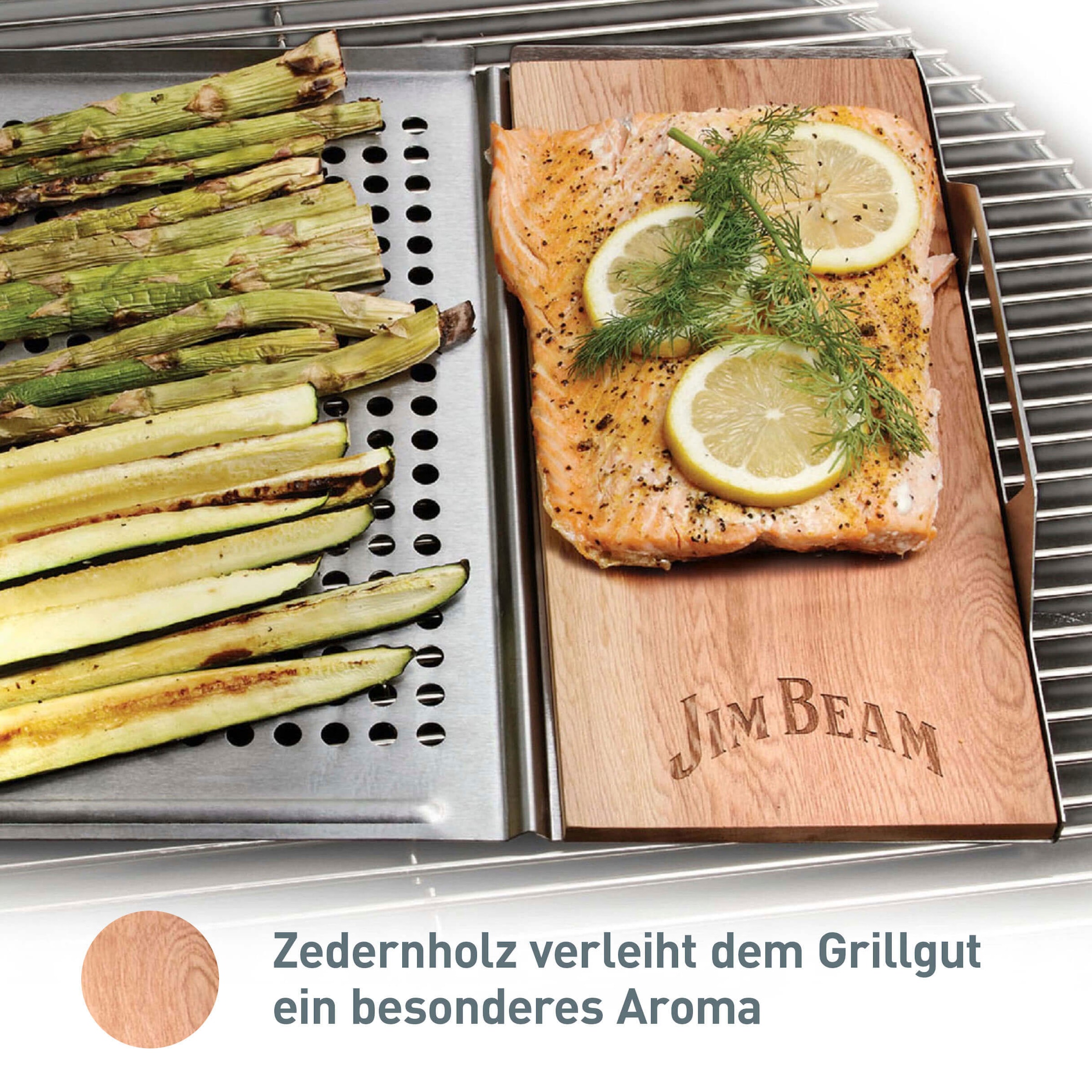 Jim Beam BBQ Grillerweiterung »Edelstahl-Platte«, (Set), 59x30 cm, mit Zedernholz Räucherbrett für Grillgut, Fisch, Gemüse