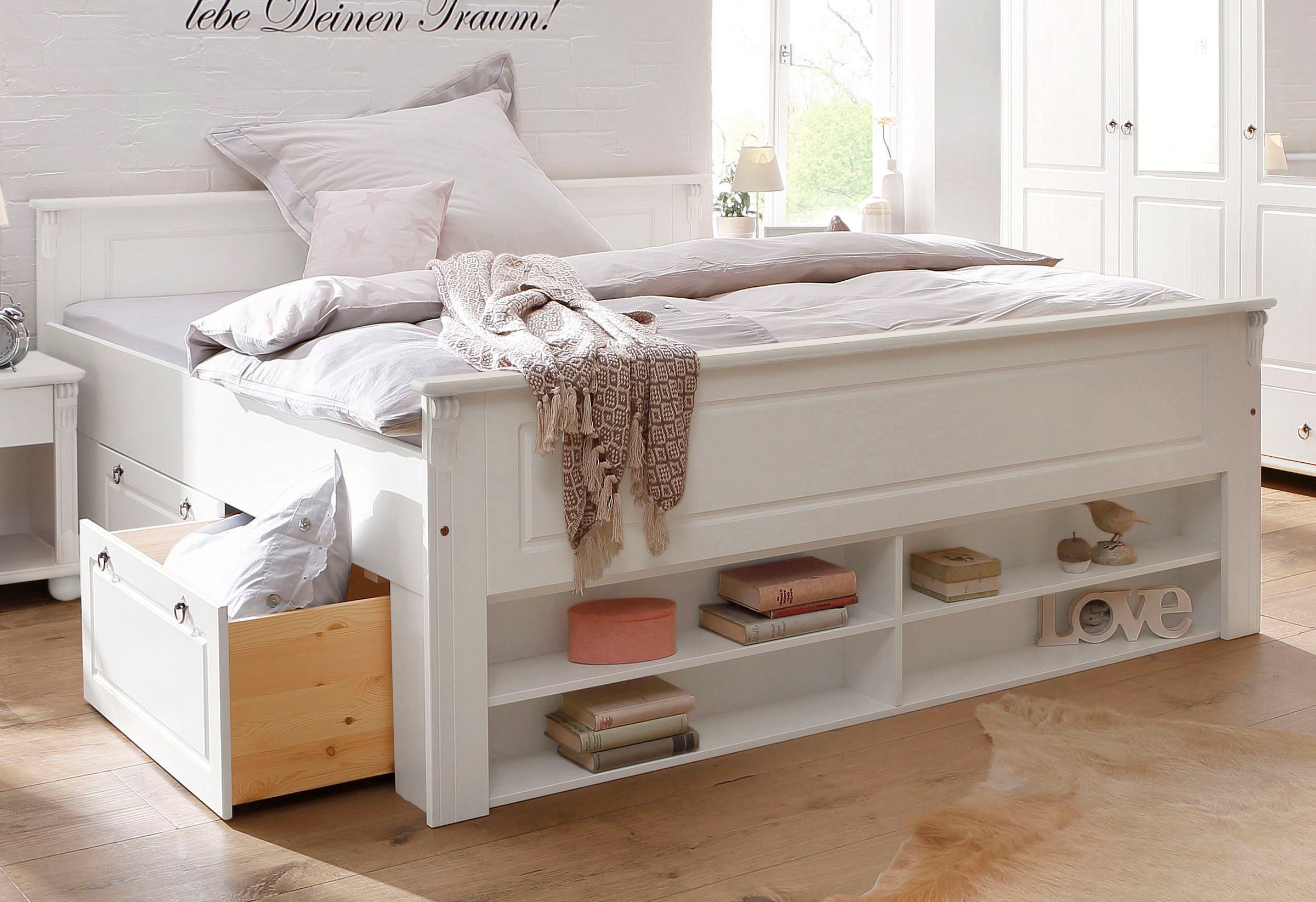 OTTO home Massivholzbett "Tessin, Stauraumbett, Landhausstil, Schubladen op günstig online kaufen