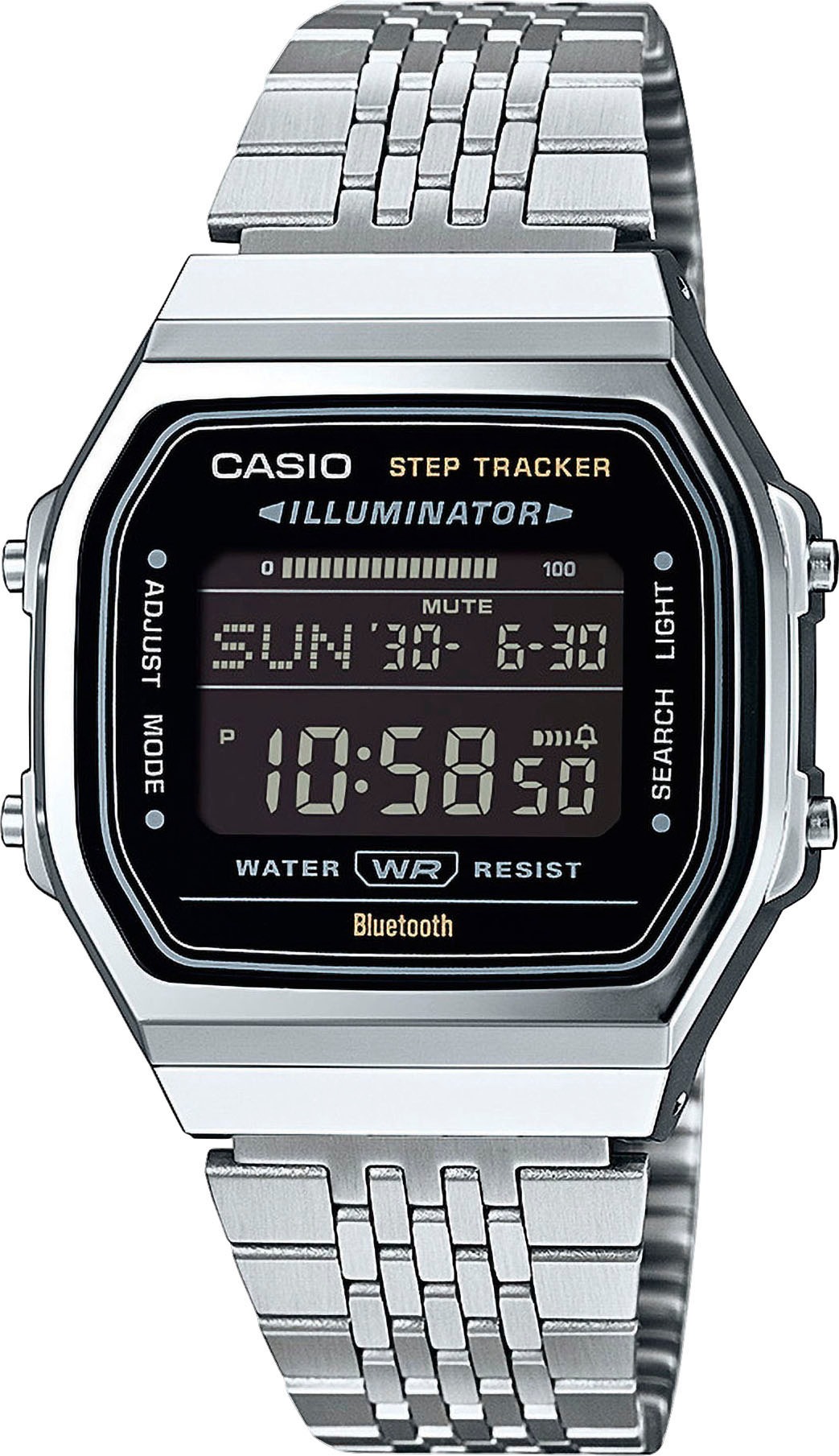 CASIO VINTAGE Smartwatch, silber, Smartwatches, Armbanduhr, Herrenuhr, Damenuhr, Bluetooth,Stoppfunktion,Schrittzähler