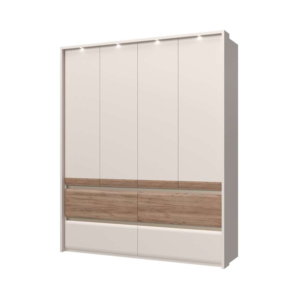 Places of Style Kleiderschrank »Invictus, UV lackiert, kratzfest, FSC-zertifiziert, grifflose Optik«, (abgerundete Schubladen aus MDF im Holzdekor, soft-close), mit Beleuchtung und Passpartourahmen, hoher Schrank (226cm), 6 Breiten