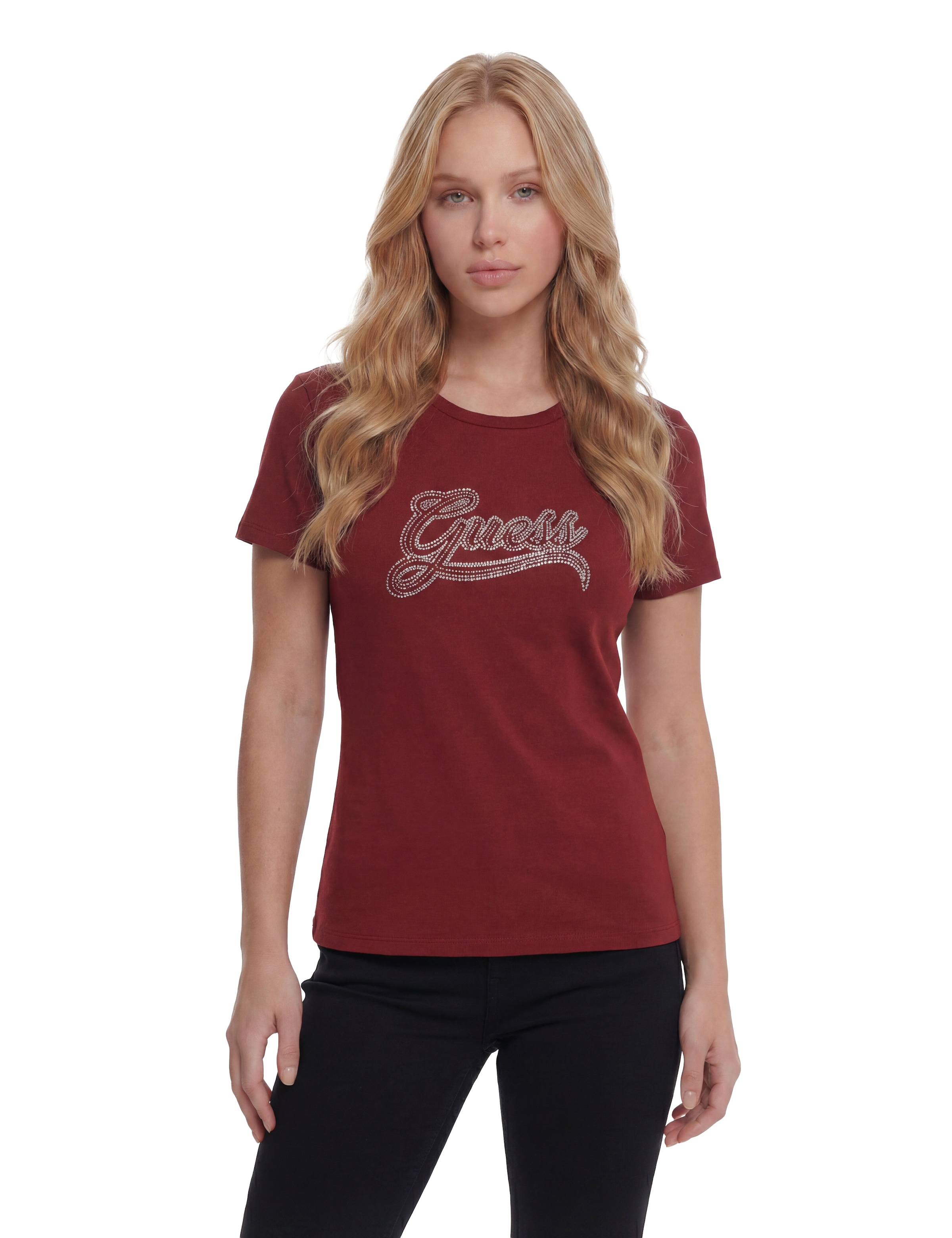 Guess Damen Rouge T-Shirt Stud Logo - Bild 2