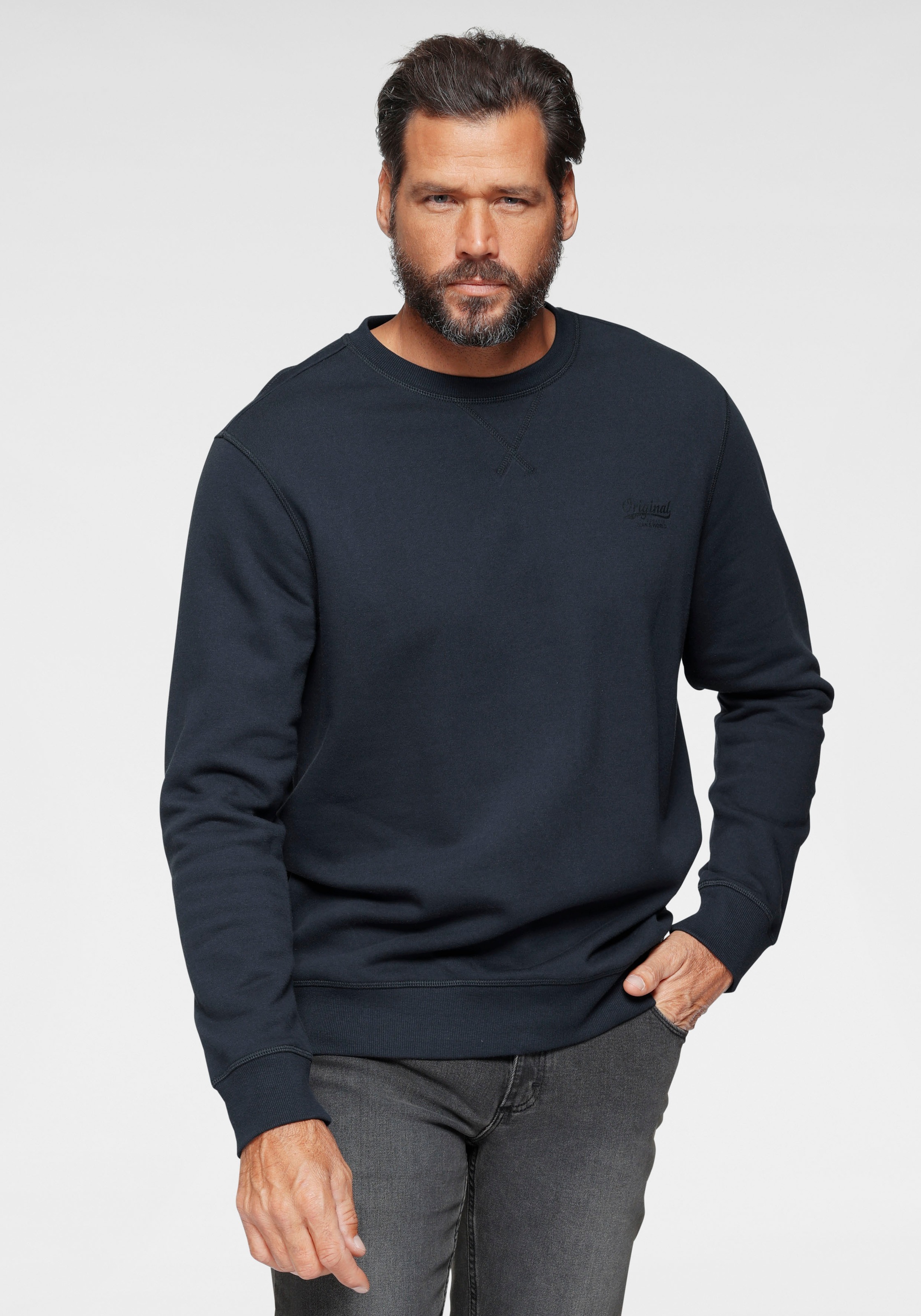 Mans World Sweatshirt, Langarm, Basic-Stil, unifarben, Rundhalsausschnitt günstig online kaufen