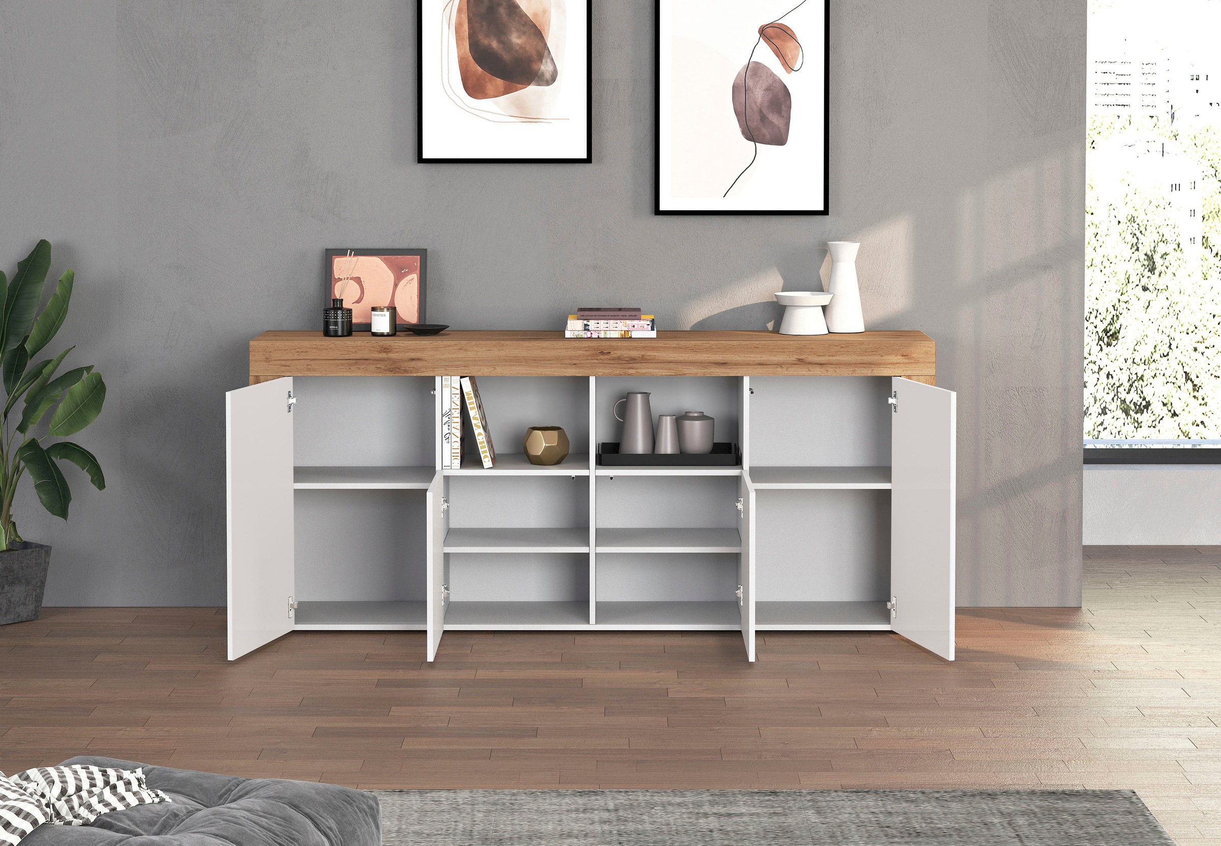 INOSIGN Sideboard »CHRONOS Breite 200 cm mit 4 Türen, 2 offene und 8 geschlossene Fächer«, (1 St.), Sideboard,Kommode, Schrank, Grifflos mit Push to Open, Made in Italy