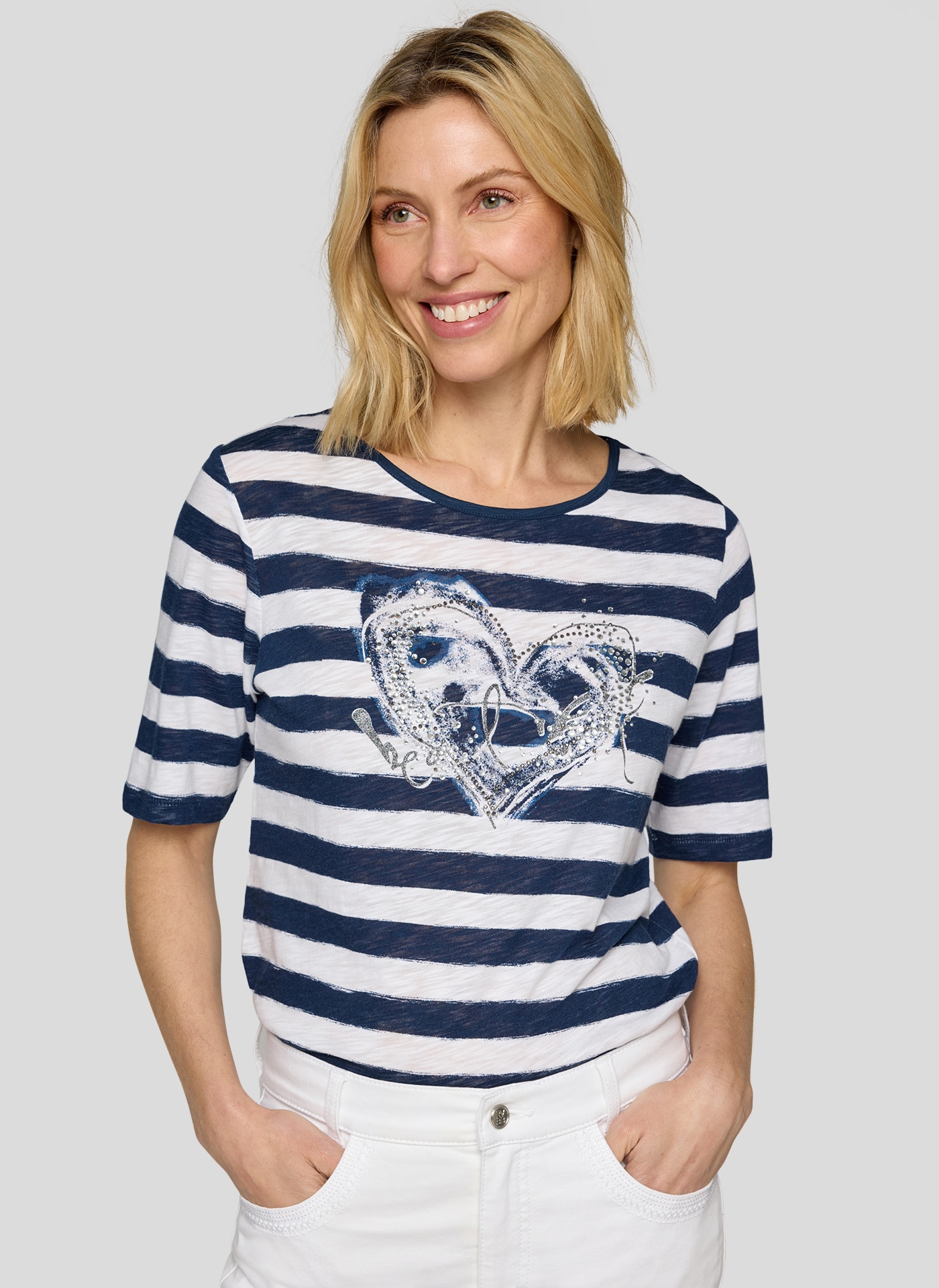 Rabe T-Shirt, in Streifen-Optik und mit Glitezr-Print günstig online kaufen
