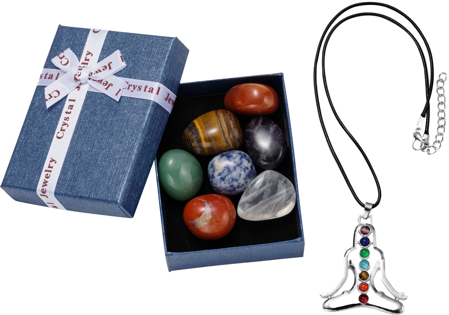 Firetti Kette mit Anhänger »Schmuck Geschenk Messing Halskette Anhänger Edelsteine Chakra«, (Set, 9 tlg., inkl. Chakra-Edelsteinen), Made in Germany - mit Edelsteinen