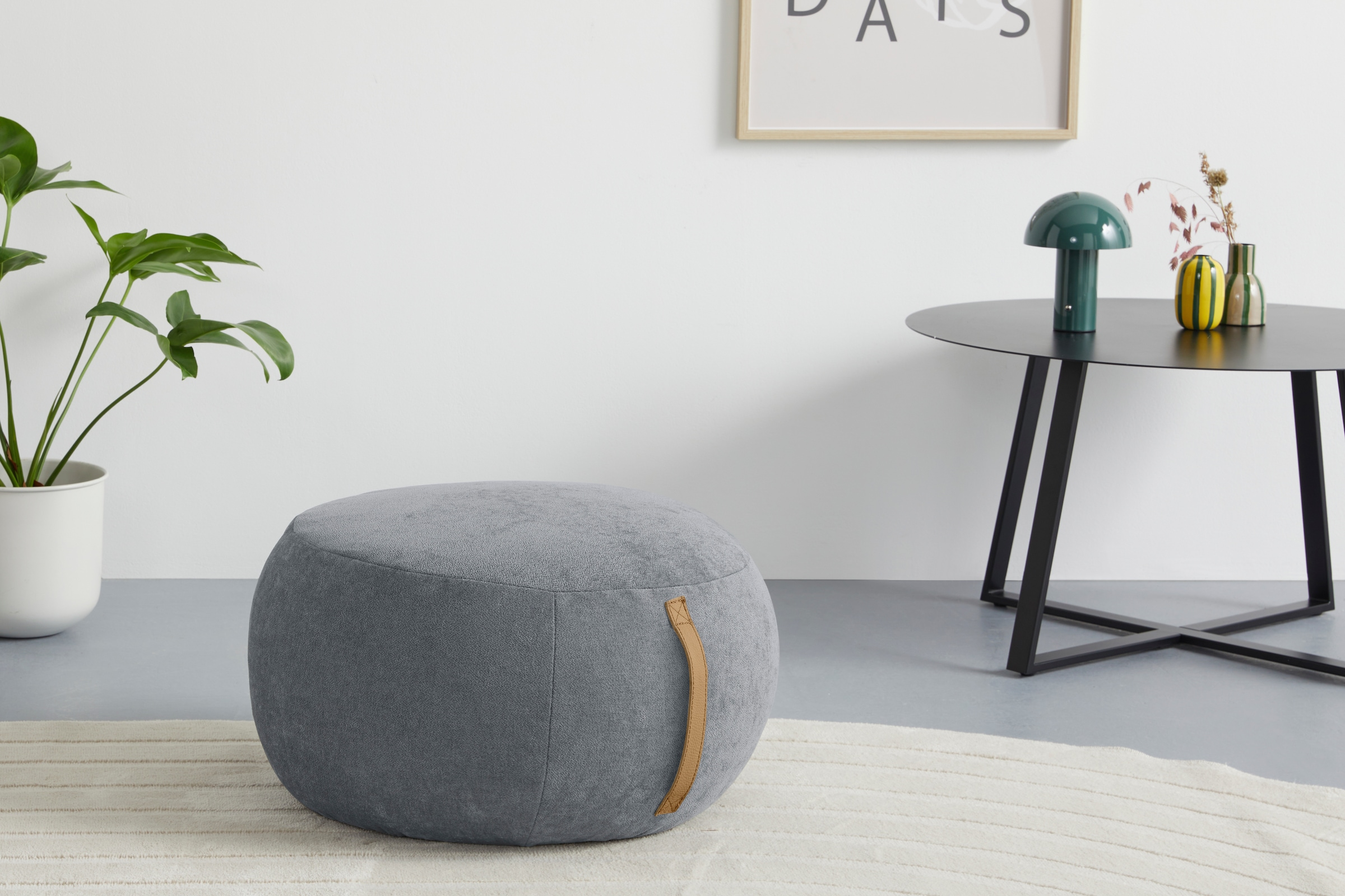 s.Oliver Hocker "Finnian, moderner Designhocker mit Lederriemen, softes Design" hochwertig, zum Wohlfühlen in Luxus-Microfaser/Struktur oder in Bouclé
