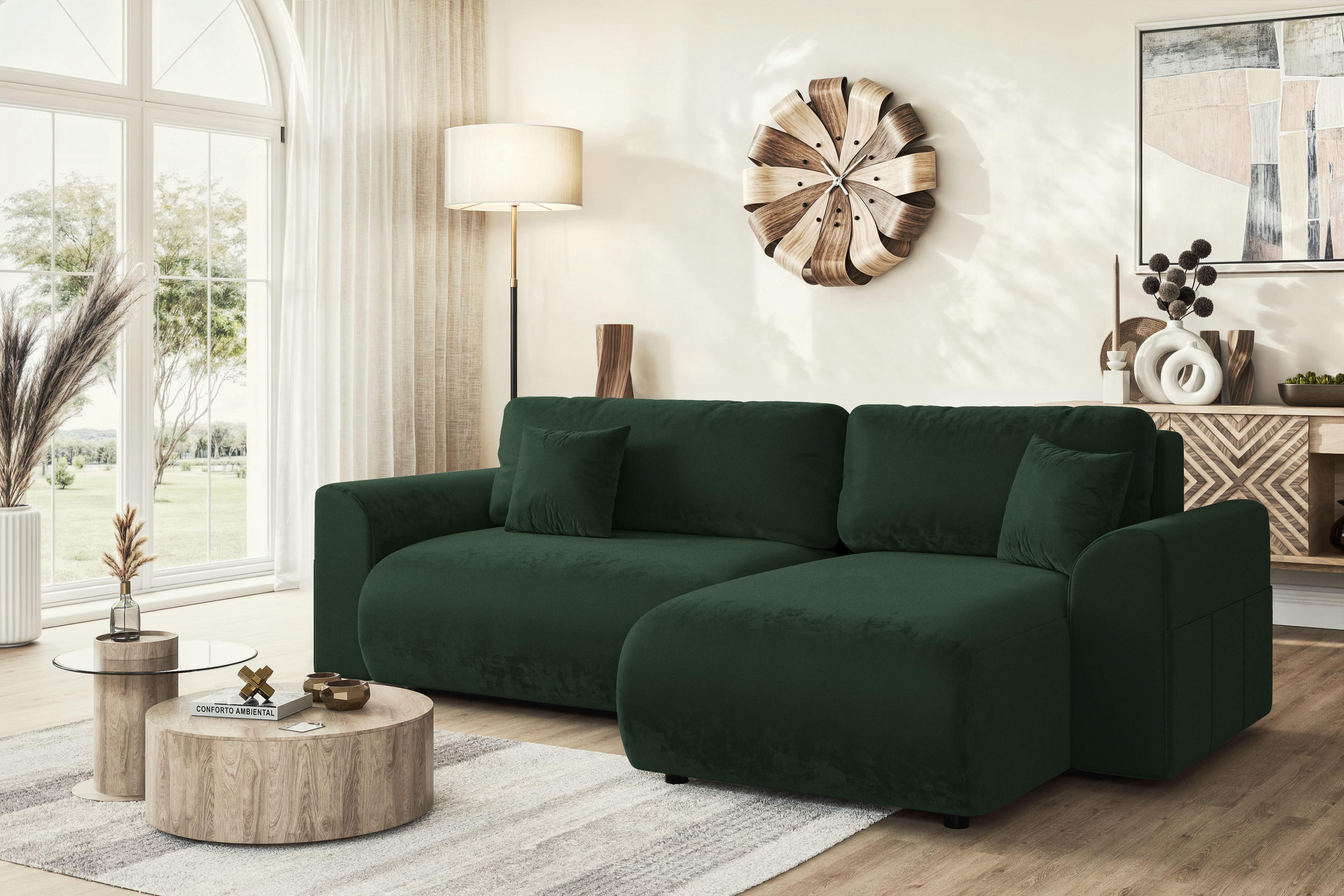 Home affaire Ecksofa "VasbySuyal Schlafsofa 235cm L-Form mit Recamiere beidseitig montierbar" Designsofa mit Bettfunktion und Bettkasten, Maße B/T/H: 235/138/80 cm