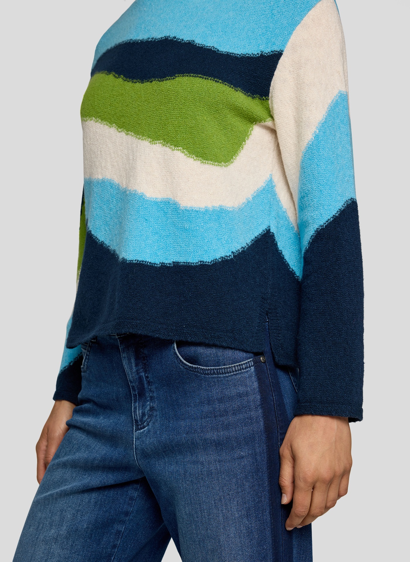 Strickpullover RABE, Damen, Gr. 52, opal, Strick, Obermaterial: 38% Baumwolle, 38% Polyacryl, 14% Polyester, 10% Polyamid, gestreift, lässig geschnitten hüftbedeckend, Rundhals, abgerundeter Saum, Pullover Strickpullover, im Colorblocking-Look - gestreift 3