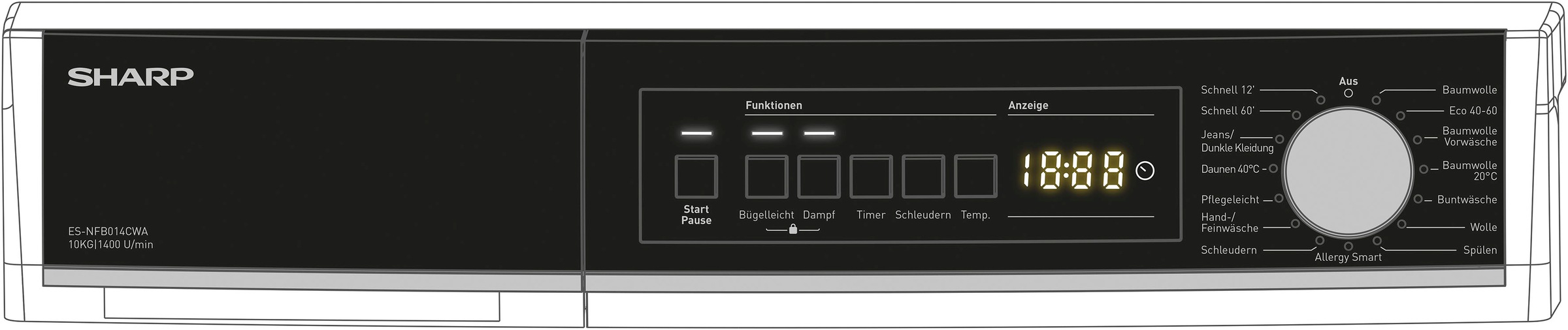Sharp Waschmaschine »ES-NFB014CWA-DE«, 10 kg, 1400 U/min