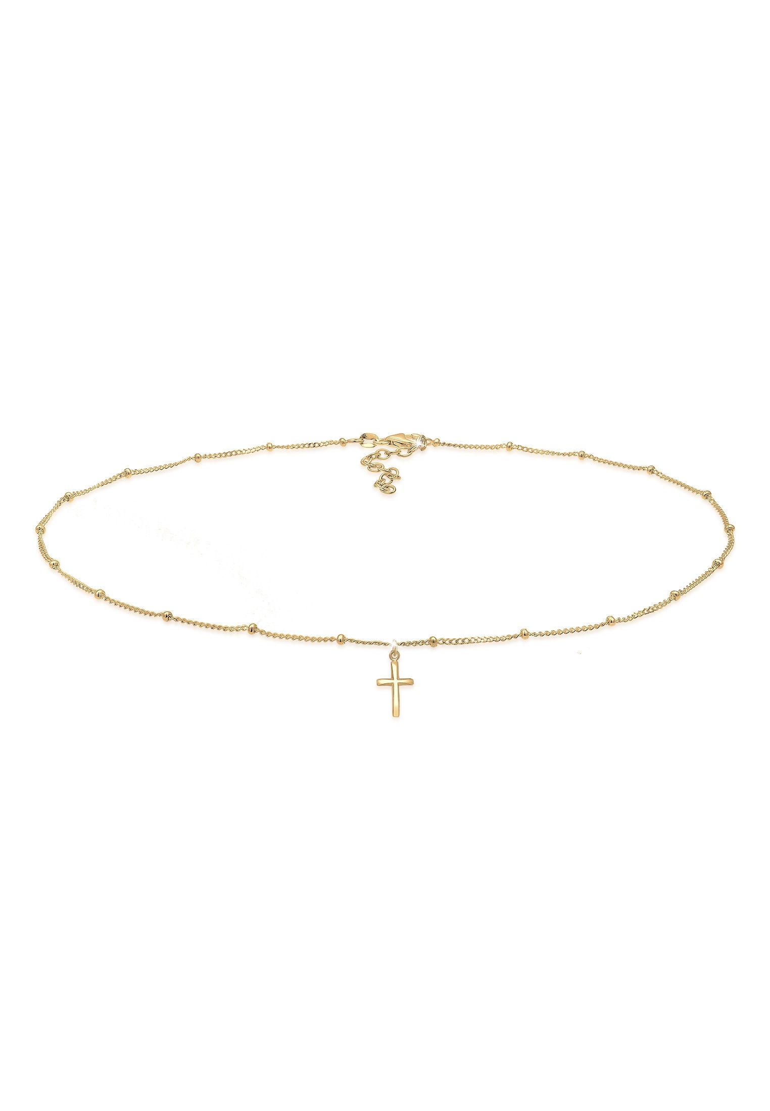 Collier ELLI "Choker Kugelkette Kreuz Glaube Schmuck Geschenk 925 Silber" Gr. 36, gold, Halsketten, Damen, 36, ohne Stein, Silber 925 (Sterlingsilber), L: 36, Collier