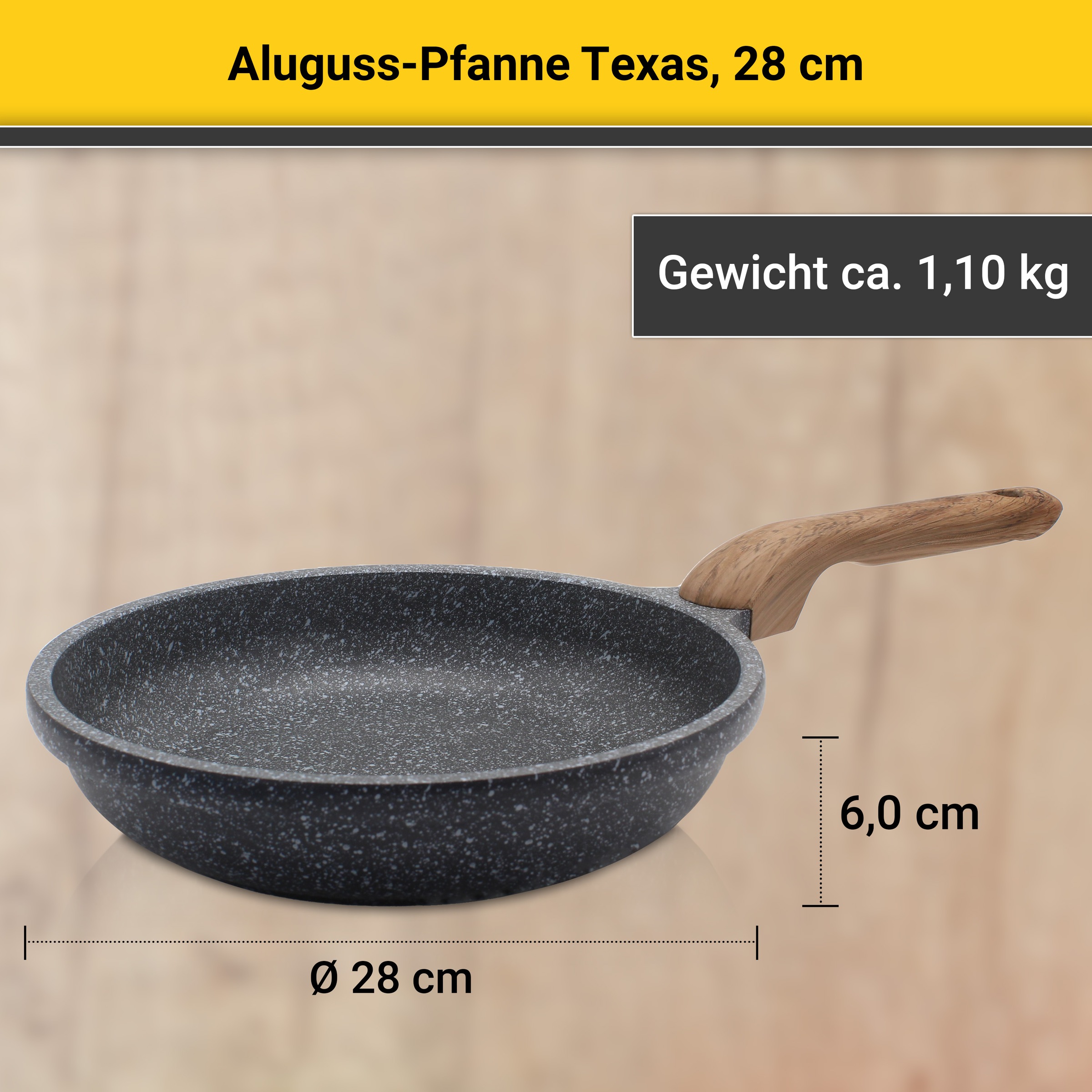 Krüger Bratpfanne »Aluguss Pfanne flach Texas«, Aluminiumguss, (1 tlg.), für Induktions-Kochfelder geeignet